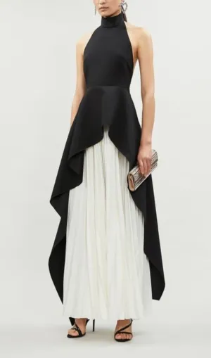 BANDAGE HIGH NECK PLEATED PEPLUM MAXI DRESS Gloria Lanvin