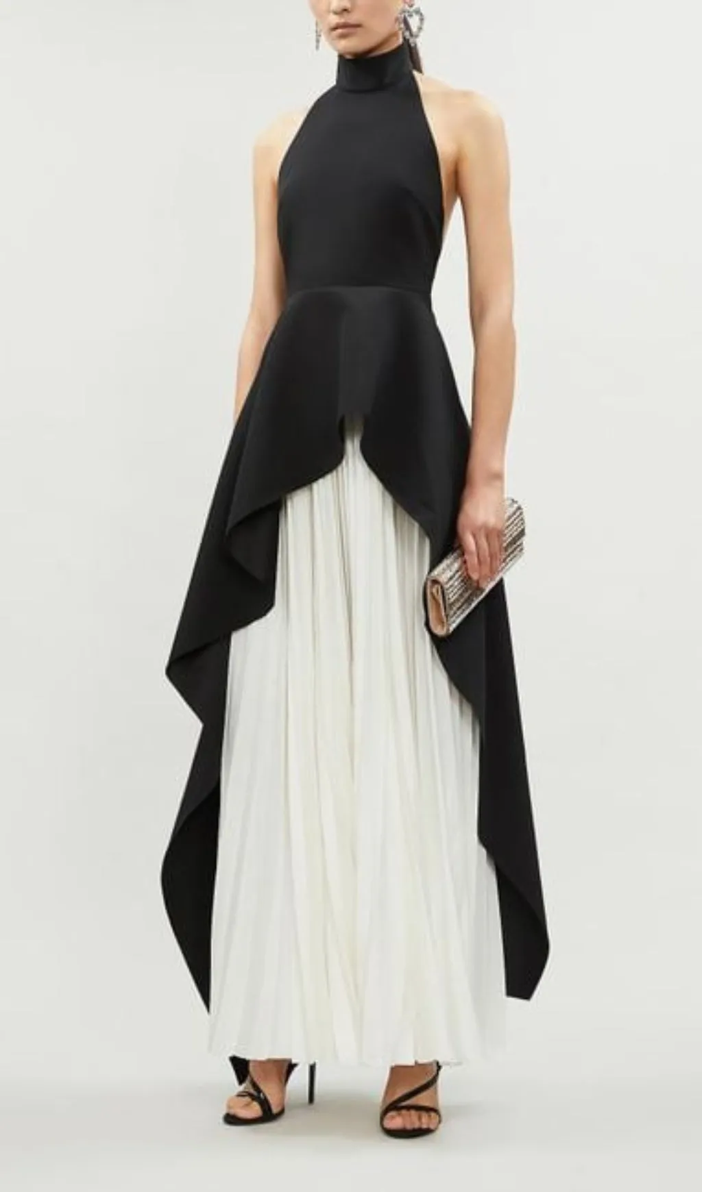 BANDAGE HIGH NECK PLEATED PEPLUM MAXI DRESS Gloria Lanvin