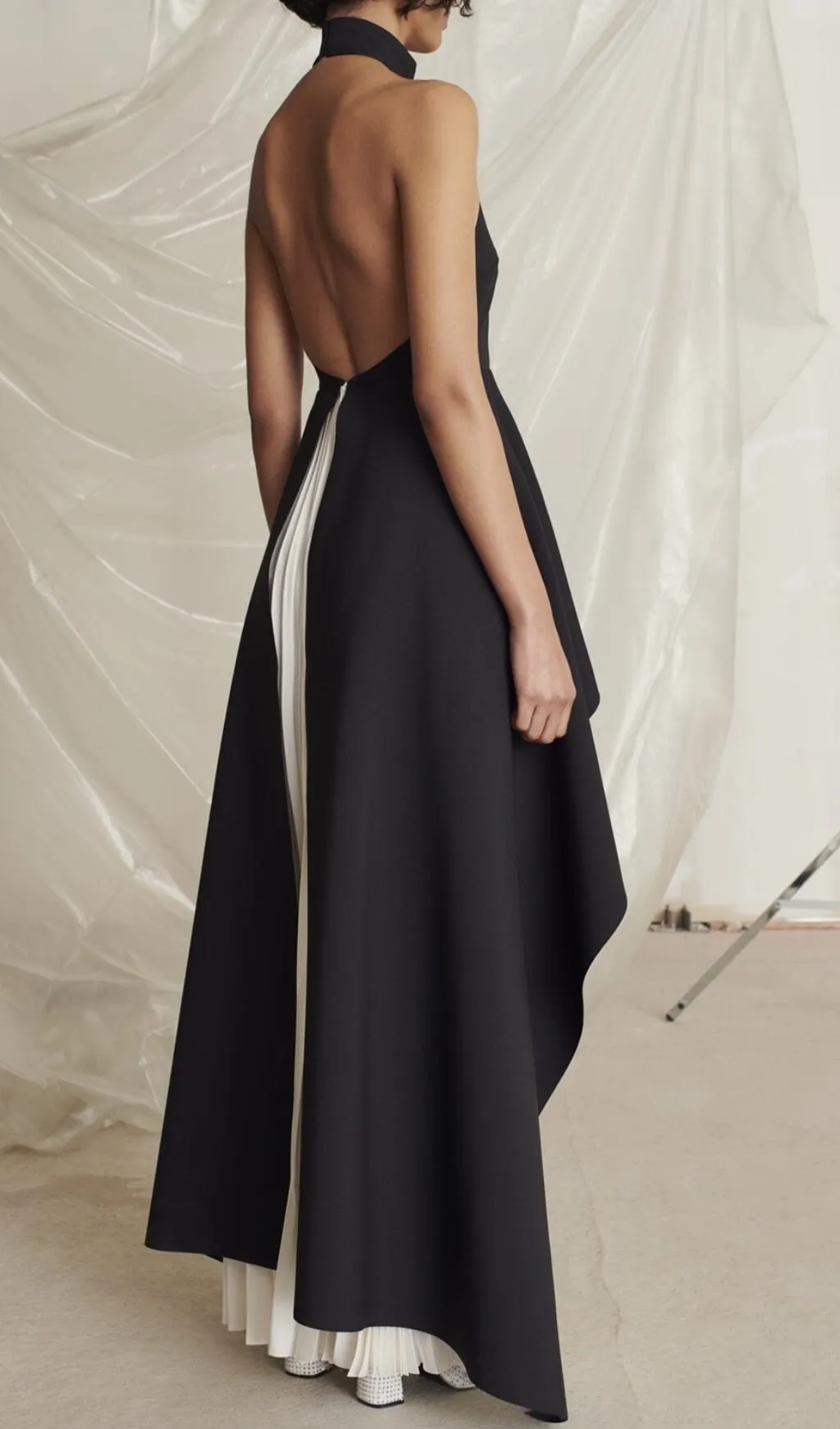 BANDAGE HIGH NECK PLEATED PEPLUM MAXI DRESS Gloria Lanvin