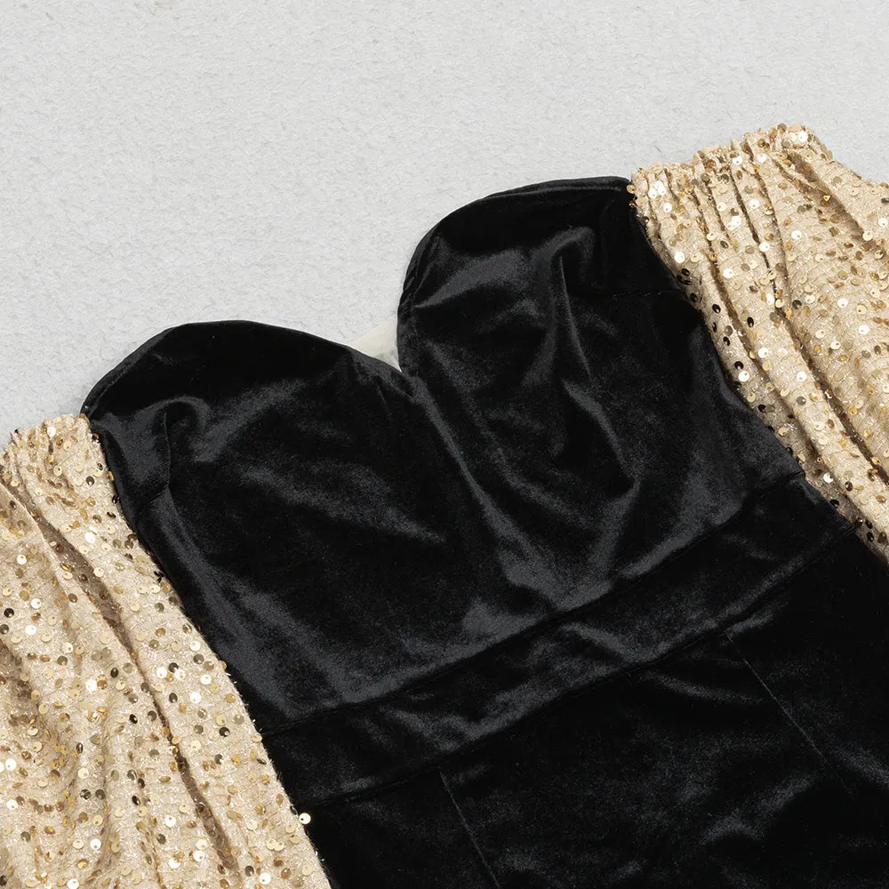 BANDEAU BACKLESS BALLOON SLEEVE SPLIT MIDI DRESS Gloria Lanvin
