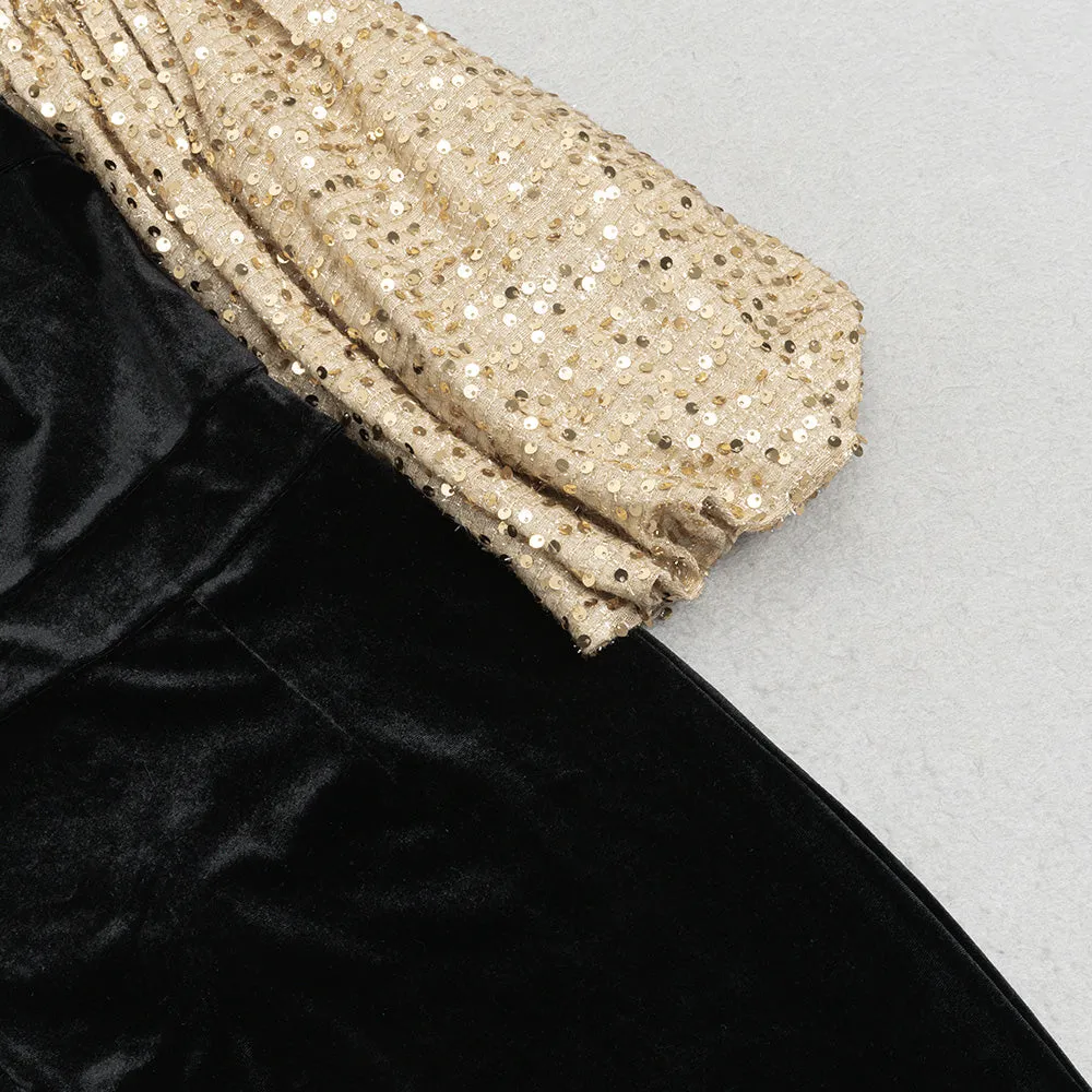 BANDEAU BACKLESS BALLOON SLEEVE SPLIT MIDI DRESS Gloria Lanvin
