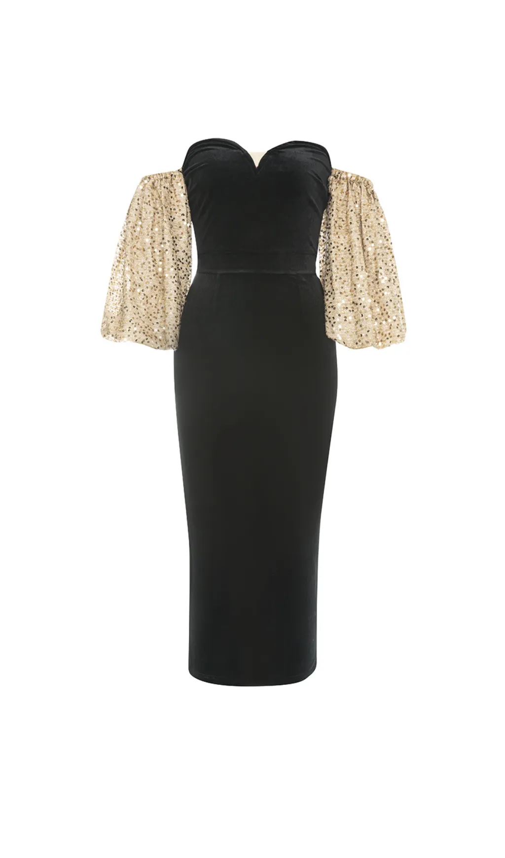 BANDEAU BACKLESS BALLOON SLEEVE SPLIT MIDI DRESS Gloria Lanvin