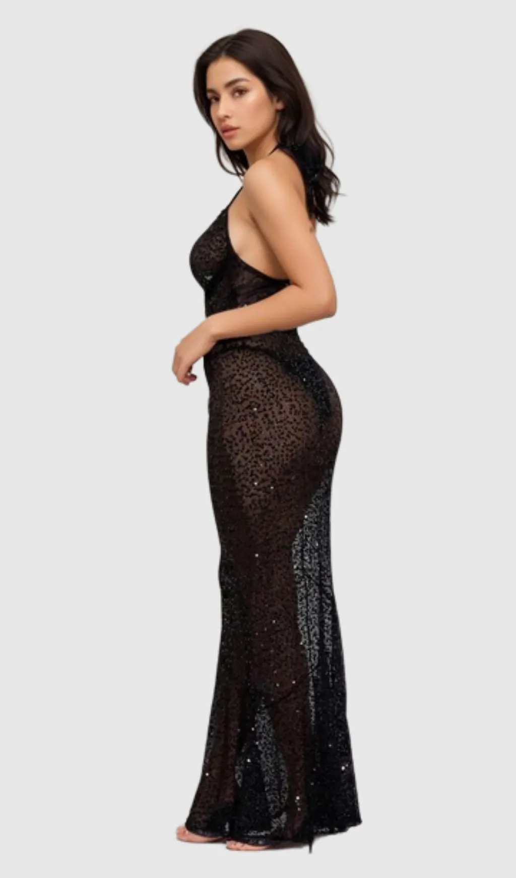 BARBARA HALTER SEQUIN MAXI DRESS IN BLACK Gloria Lanvin