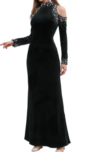 barbara sequin embellished long sleeve maxi dress in black Gloria Lanvin
