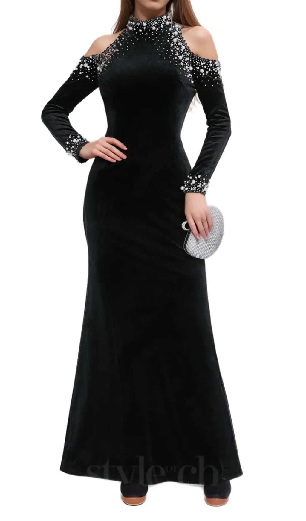 barbara sequin embellished long sleeve maxi dress in black Gloria Lanvin