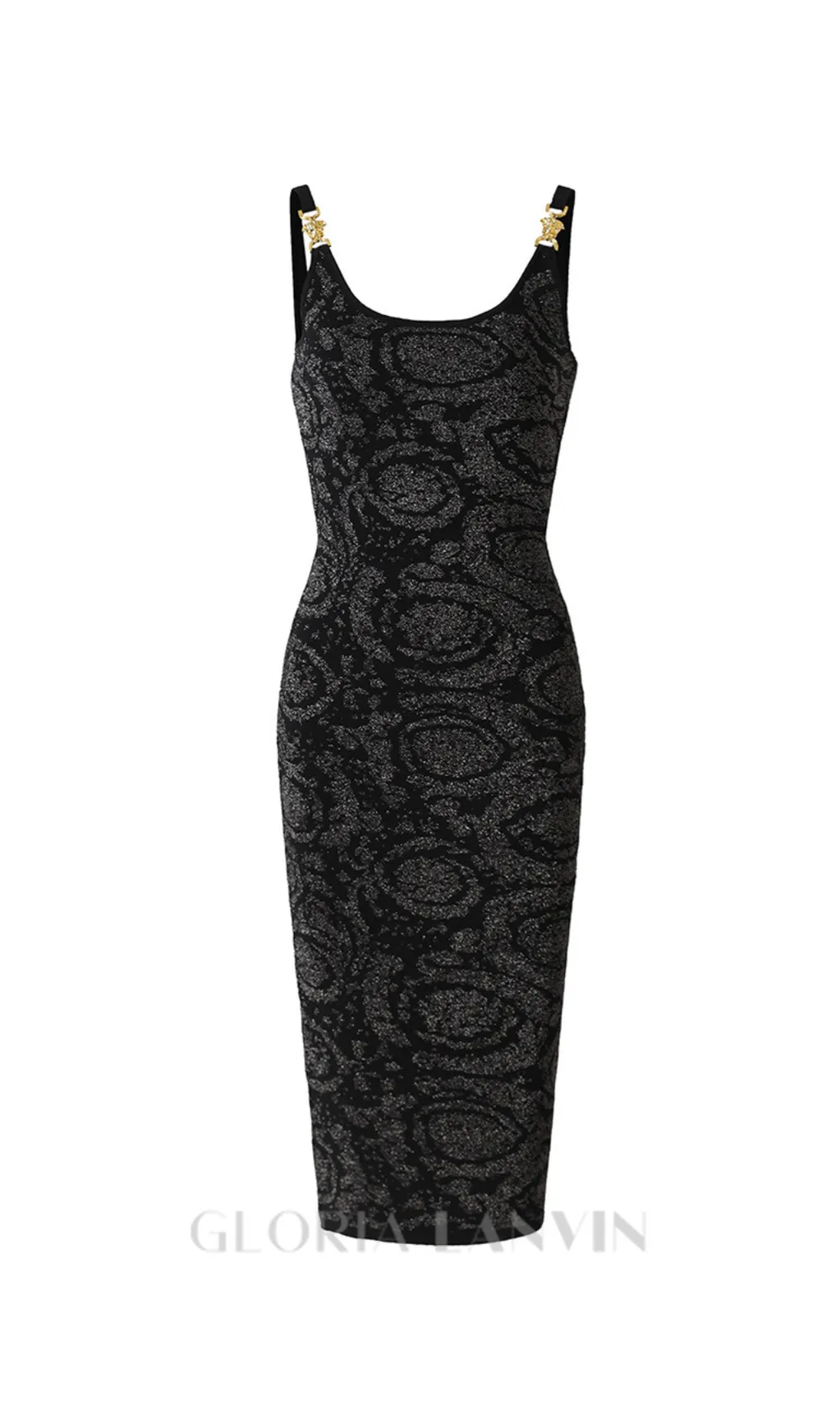 BAROCCO JACQUARD KNITTED MIDI DRESS IN BLACK Gloria Lanvin