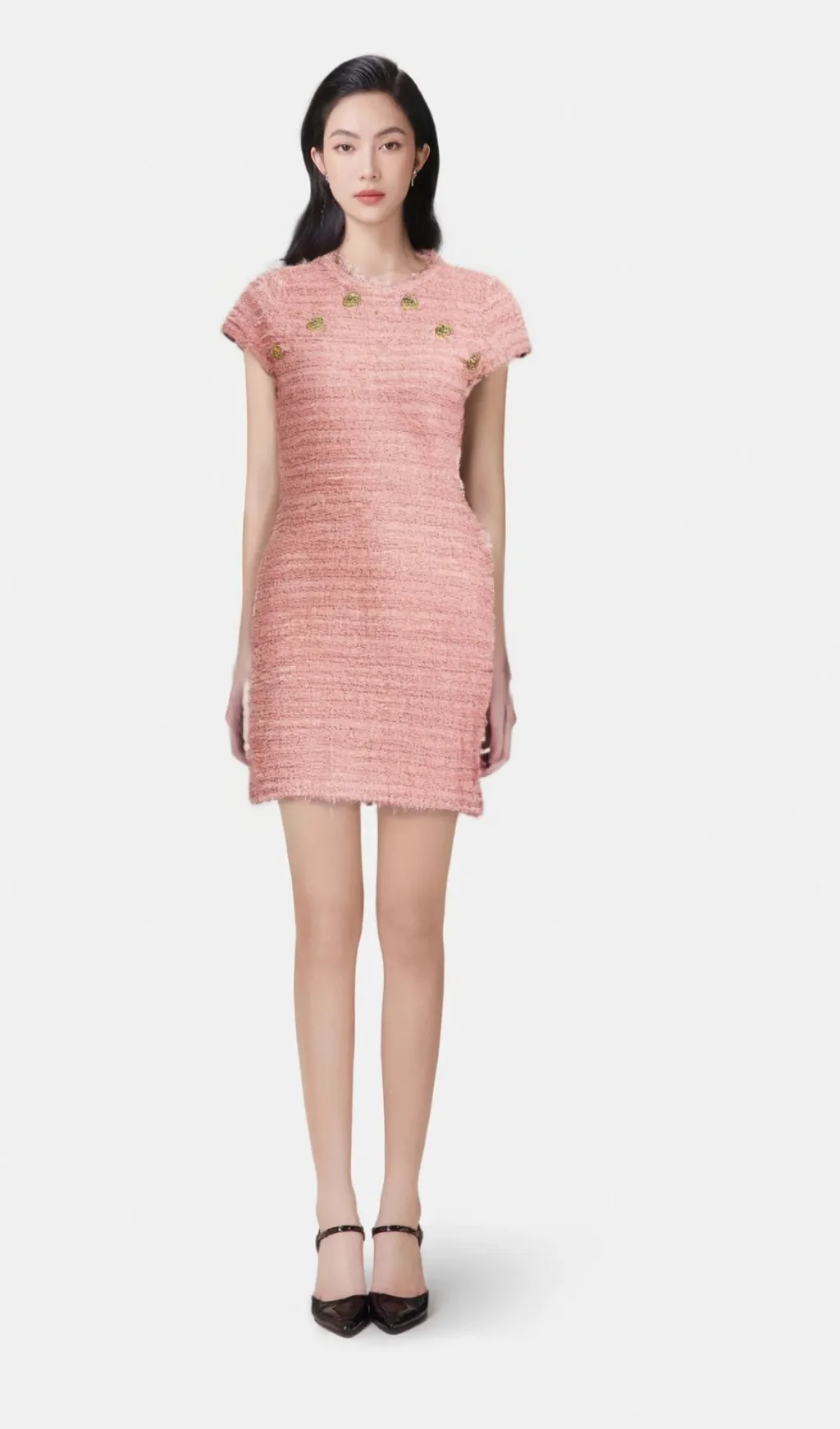 Batrice pink fringe knitted mini dress Gloria Lanvin
