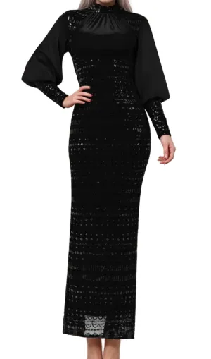 beatrice sequin long sleeve maxi dress in black Gloria Lanvin