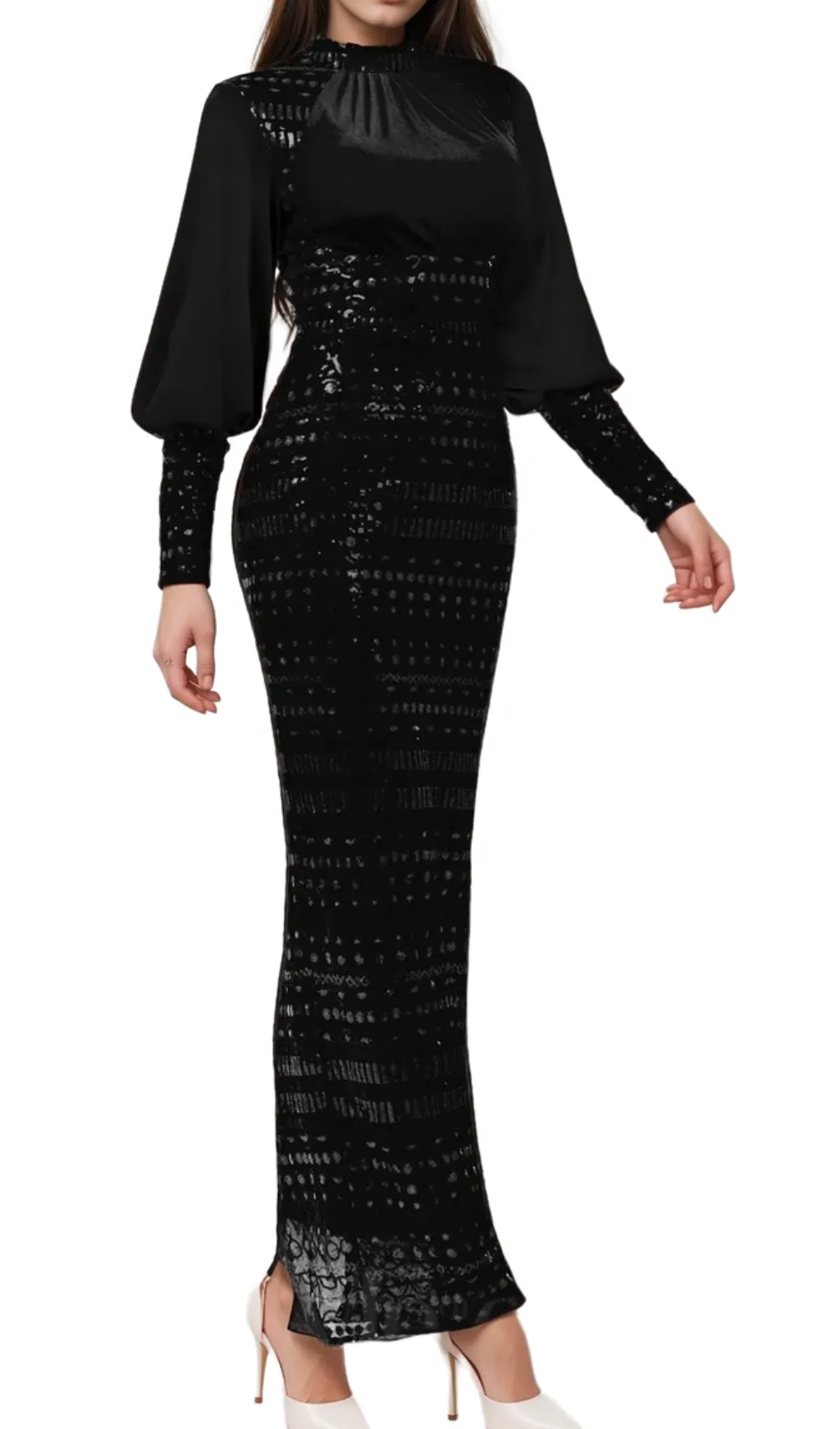 beatrice sequin long sleeve maxi dress in black Gloria Lanvin