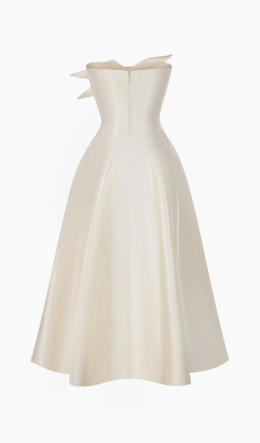 BEIGE FLARED SEMI-HEART NECK TAFFETA MIDI DRESS Gloria Lanvin