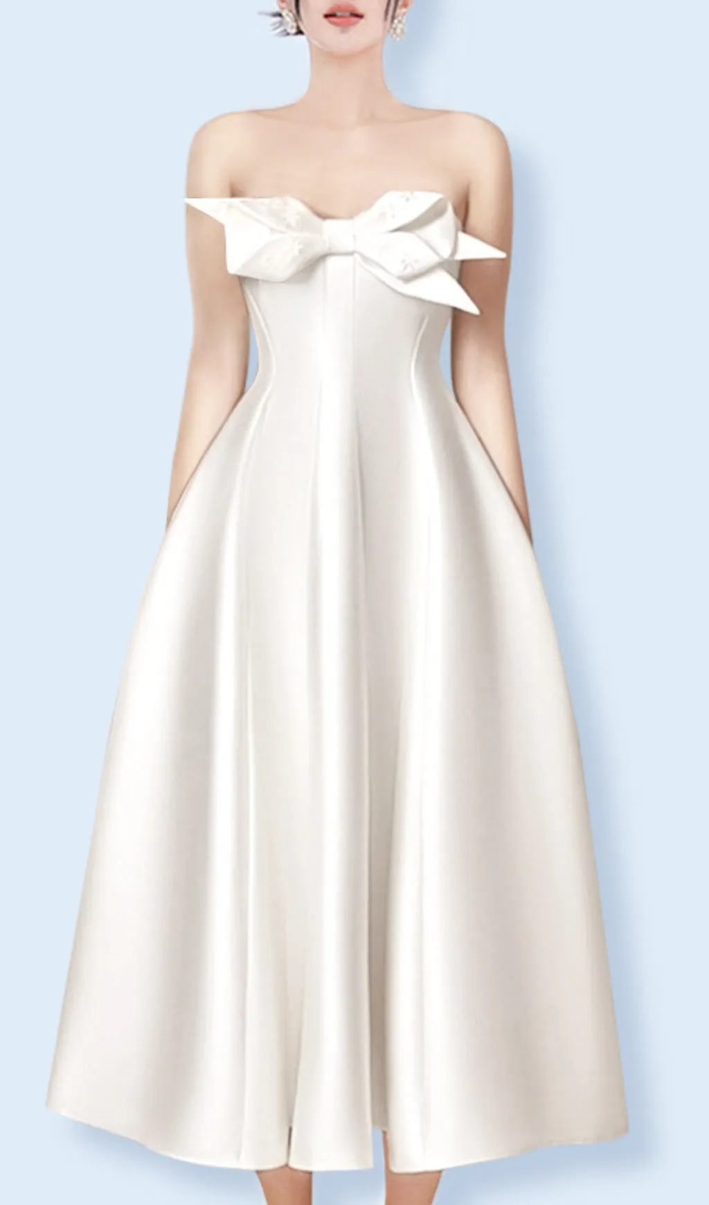 BEIGE FLARED SEMI-HEART NECK TAFFETA MIDI DRESS Gloria Lanvin