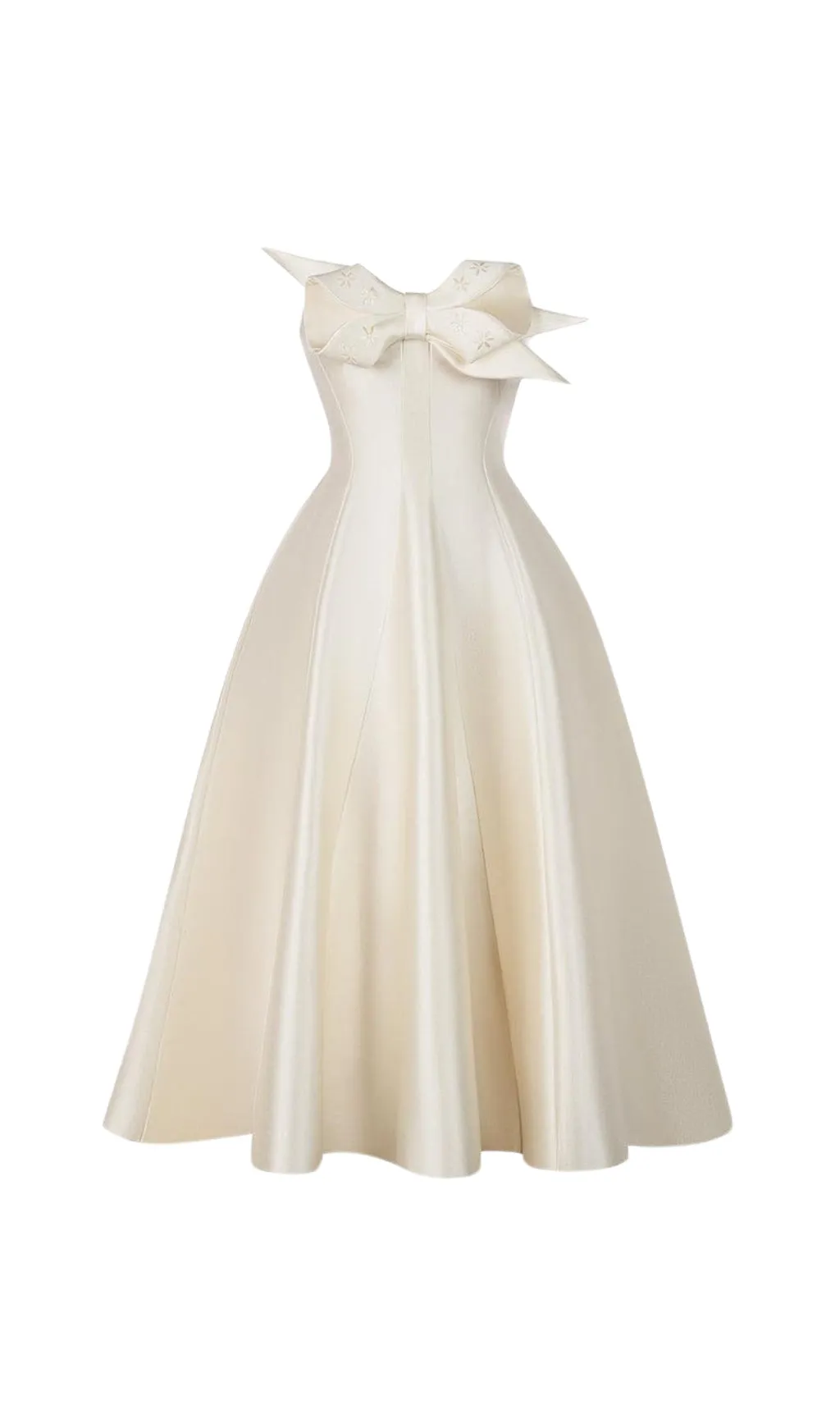 BEIGE FLARED SEMI-HEART NECK TAFFETA MIDI DRESS Gloria Lanvin