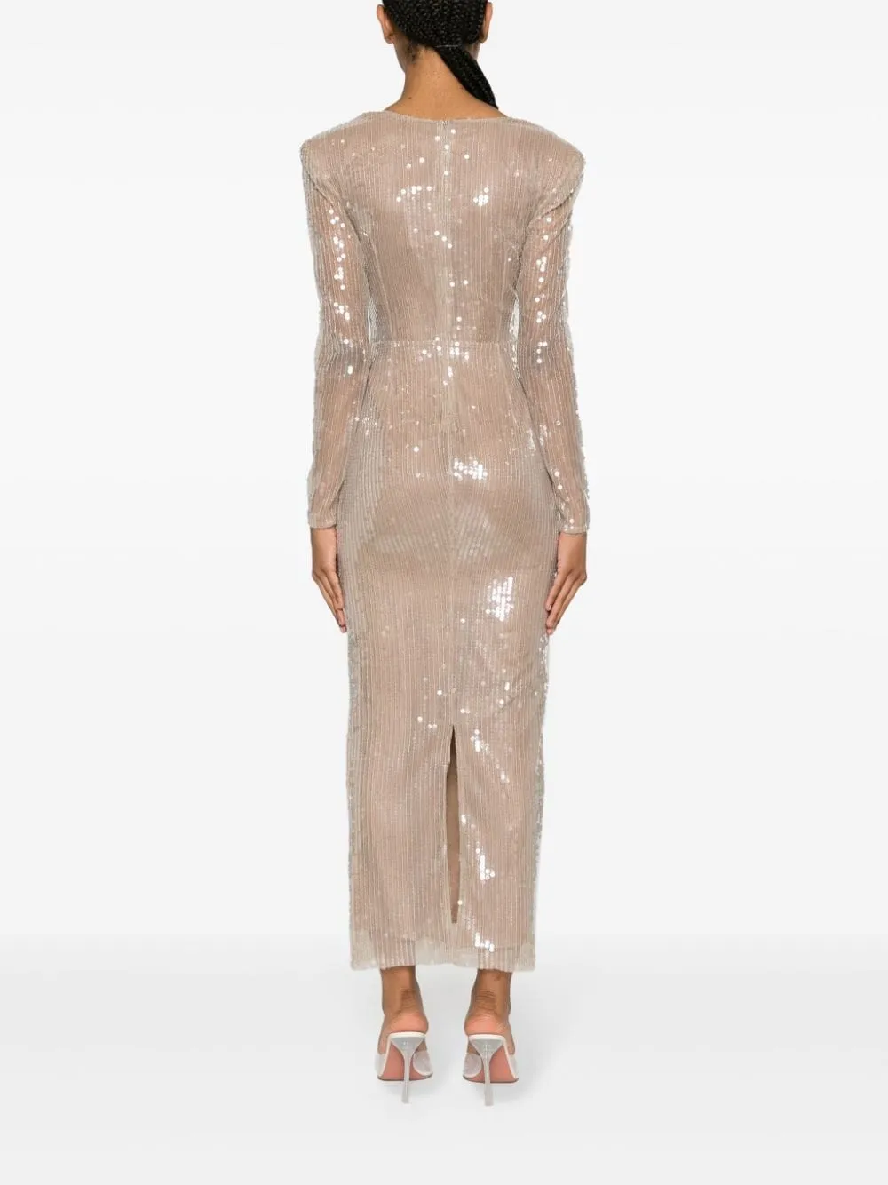 BEIGE FLORAL SEQUINED MIDI DRESS Gloria Lanvin