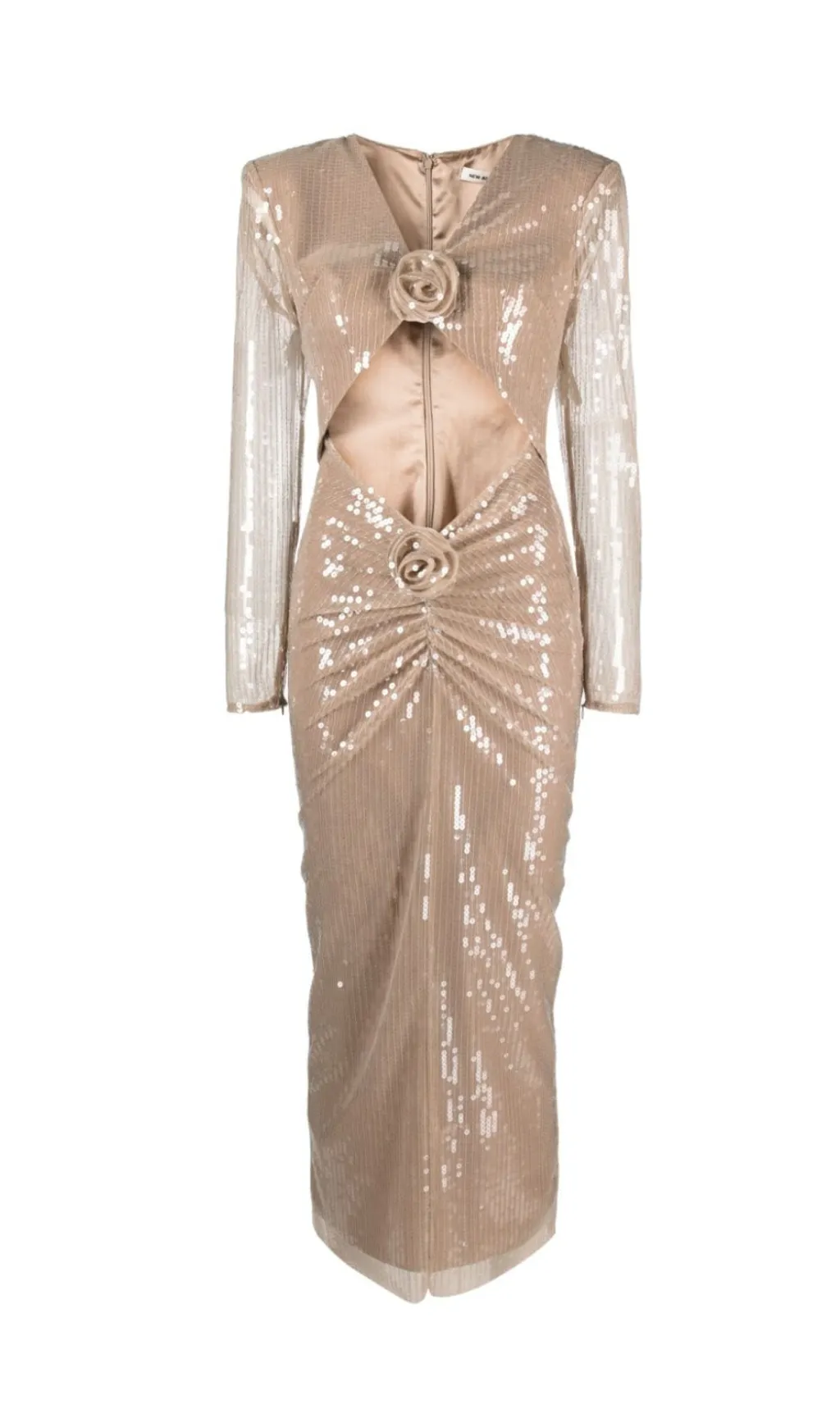 BEIGE FLORAL SEQUINED MIDI DRESS Gloria Lanvin