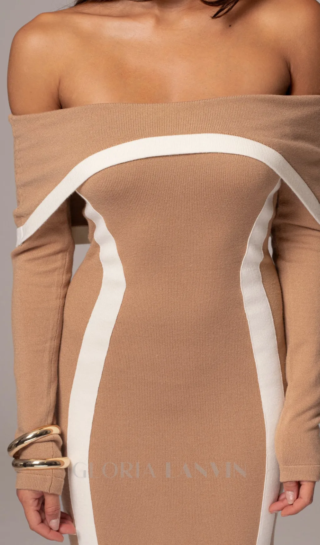 Beige Janet Off Shoulder Maxi Dress Gloria Lanvin