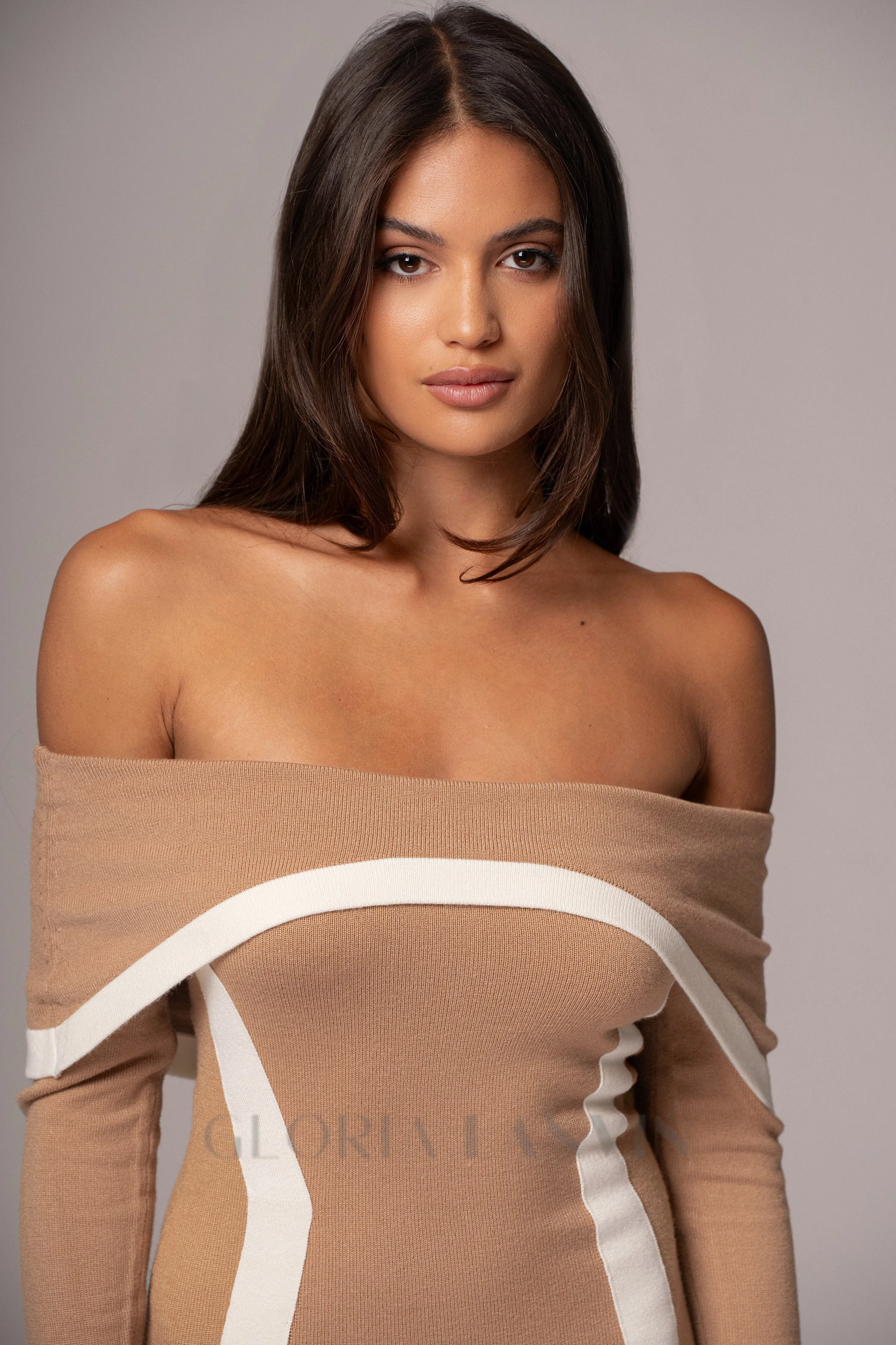 Beige Janet Off Shoulder Maxi Dress Gloria Lanvin