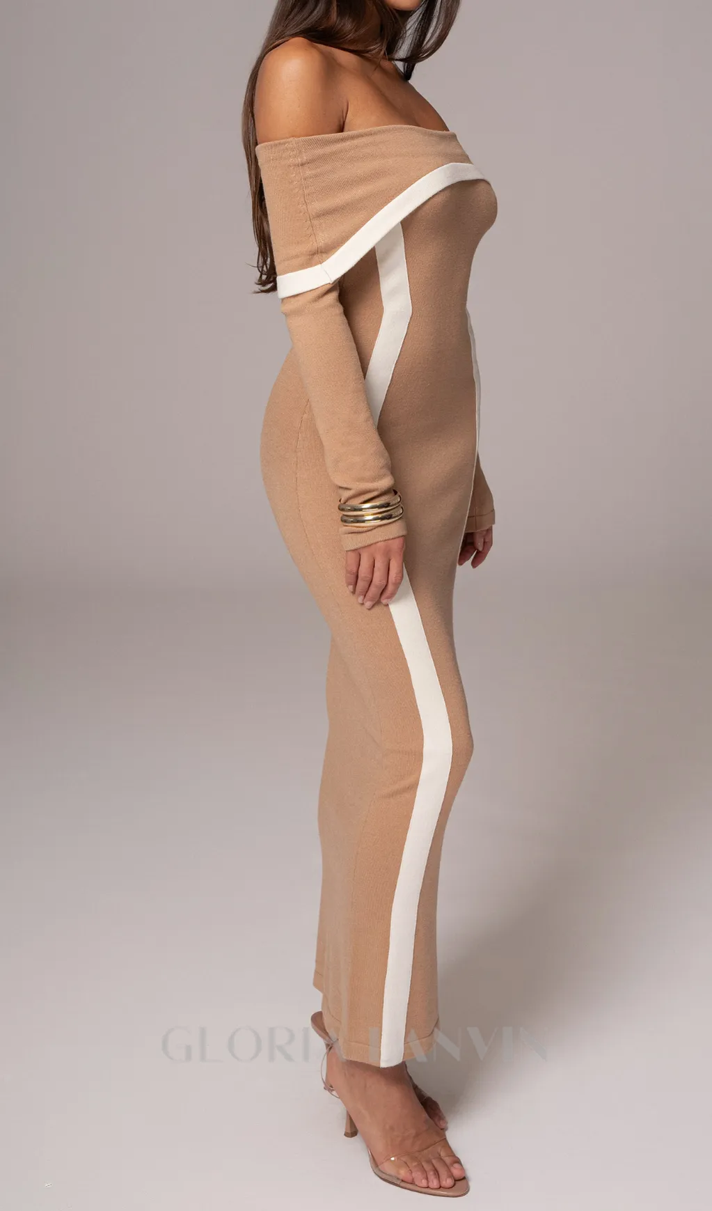 Beige Janet Off Shoulder Maxi Dress Gloria Lanvin