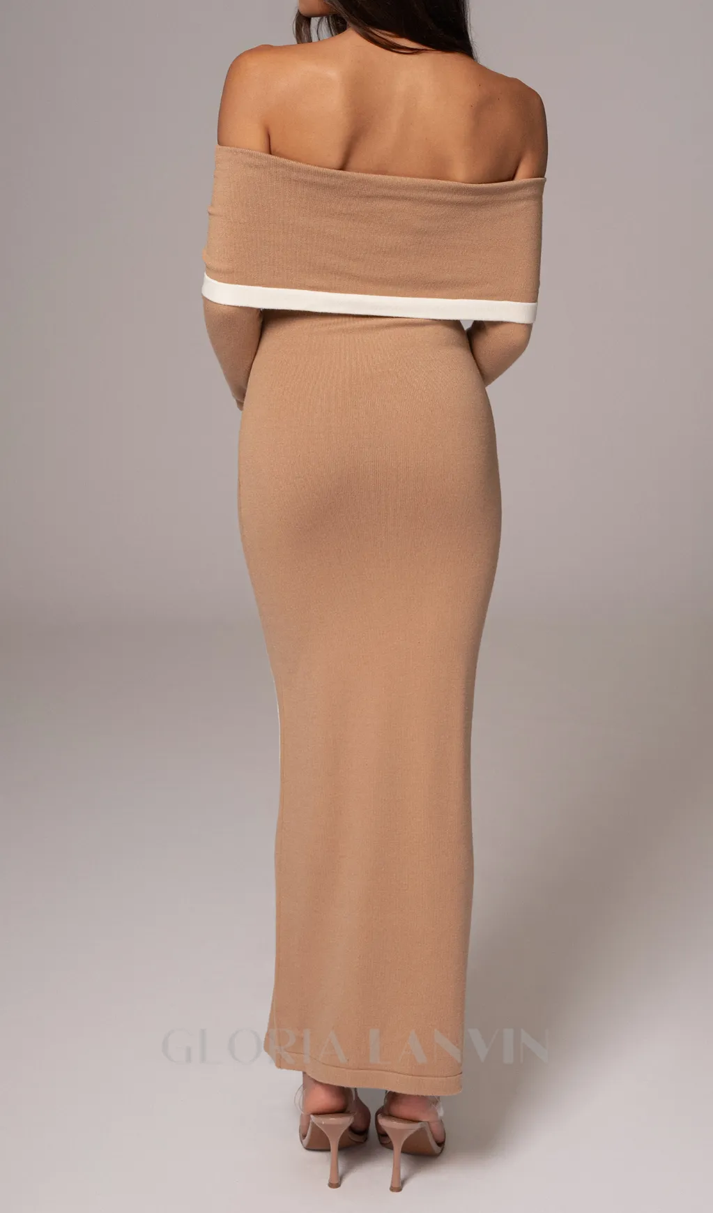 Beige Janet Off Shoulder Maxi Dress Gloria Lanvin