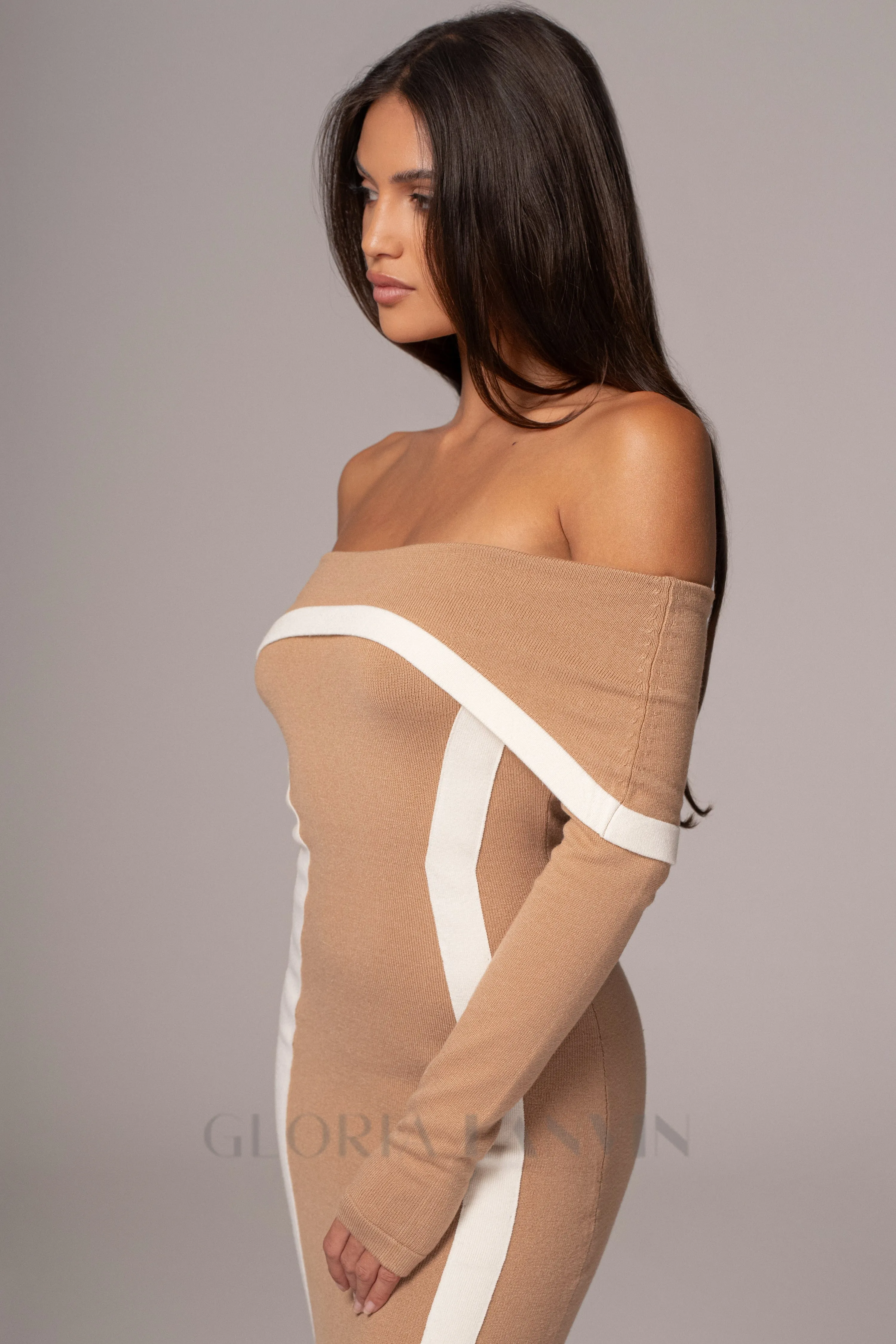 Beige Janet Off Shoulder Maxi Dress Gloria Lanvin