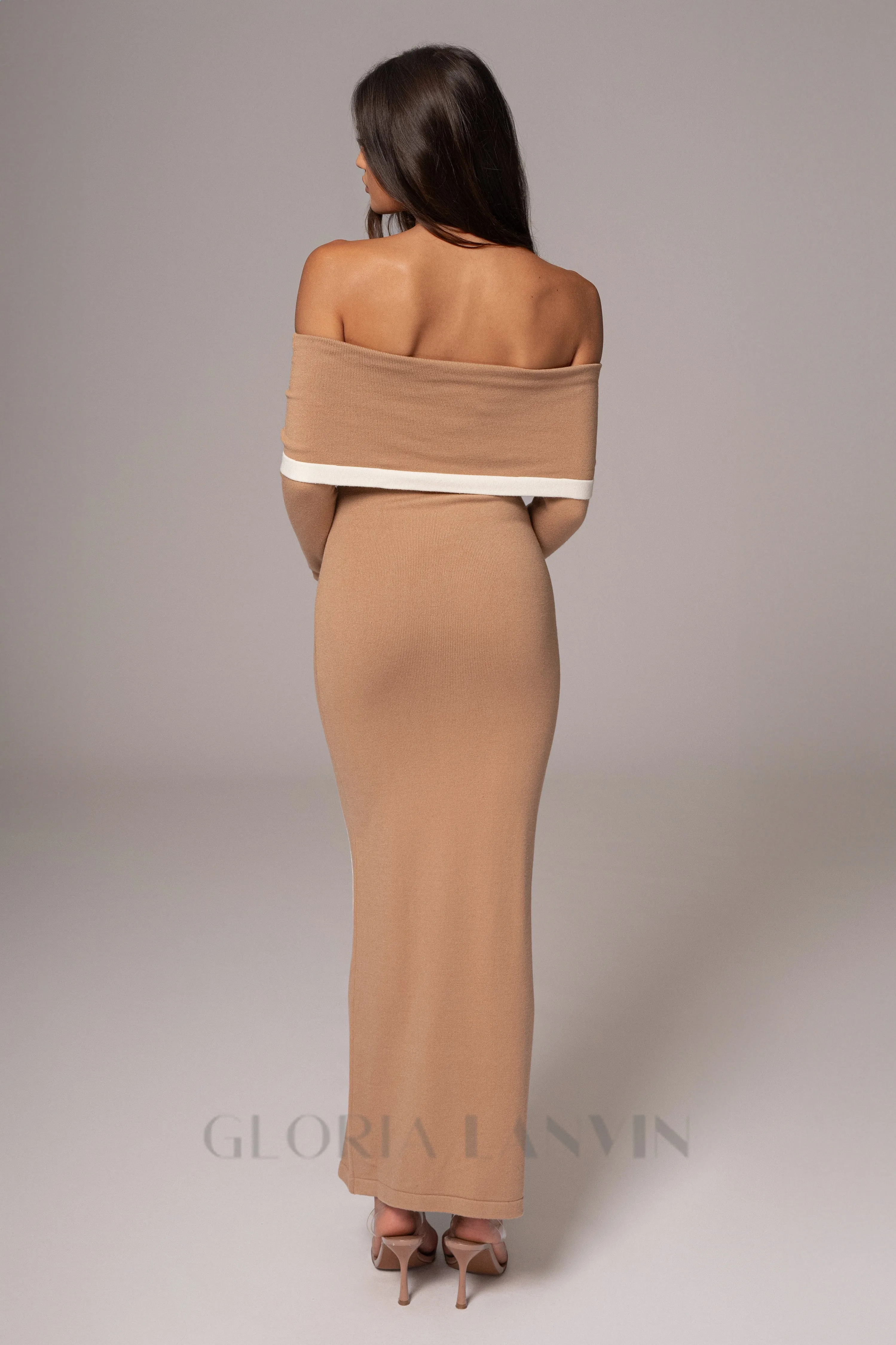 Beige Janet Off Shoulder Maxi Dress Gloria Lanvin