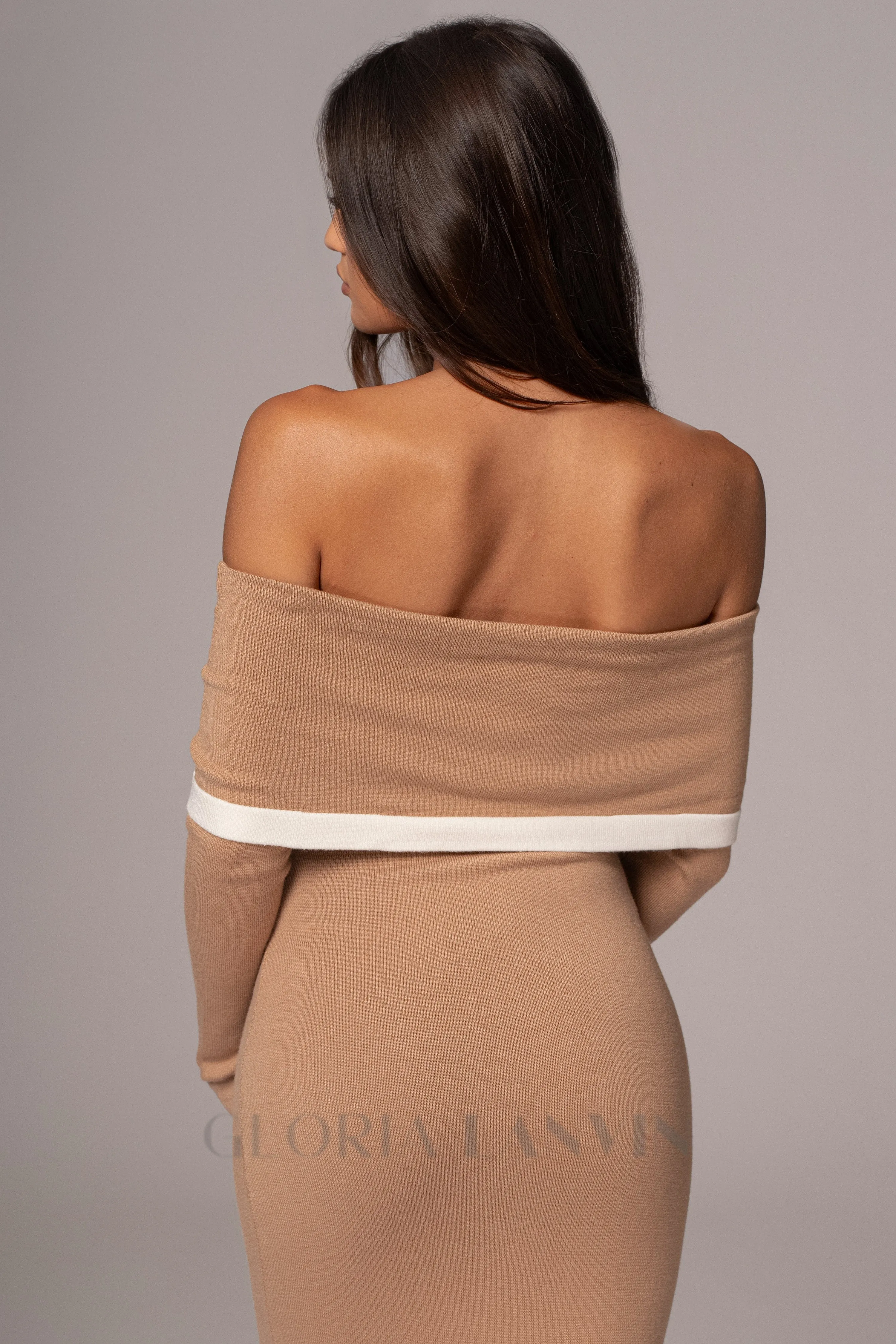 Beige Janet Off Shoulder Maxi Dress Gloria Lanvin