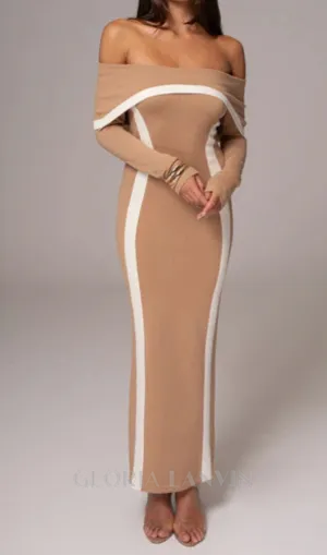 Beige Janet Off Shoulder Maxi Dress Gloria Lanvin