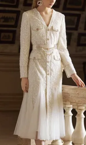 BEIGE LIGHT LUXURY MESH FISHTAIL LACE THICKENED DRESS Gloria Lanvin