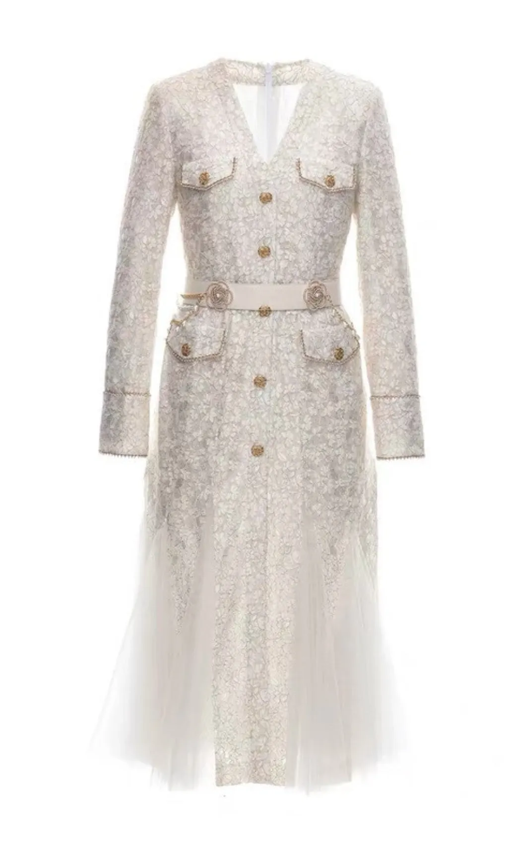 BEIGE LIGHT LUXURY MESH FISHTAIL LACE THICKENED DRESS Gloria Lanvin