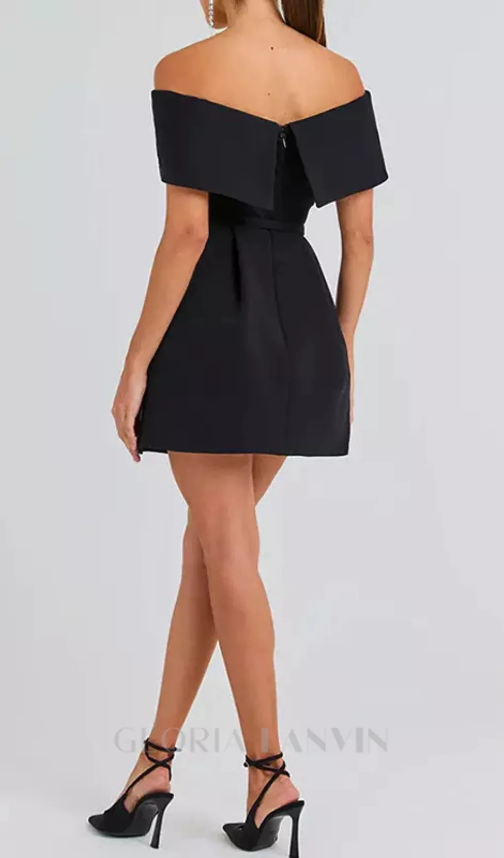 belted off-shoulder a-line mini dress in black Gloria Lanvin