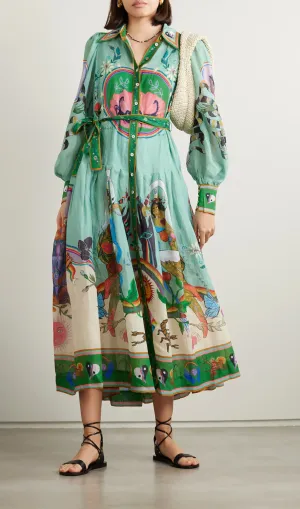 BELTED PRINTED RAMIE MAXI SHIRT DRESS Gloria Lanvin