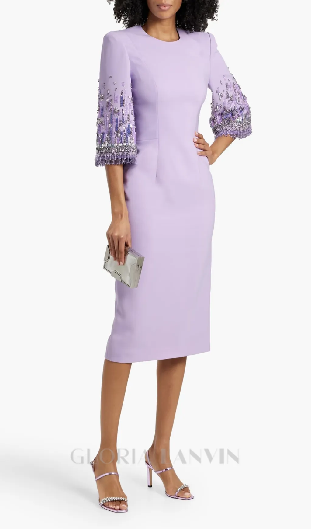 bergman embellished crepe midi dress in lavender Gloria Lanvin