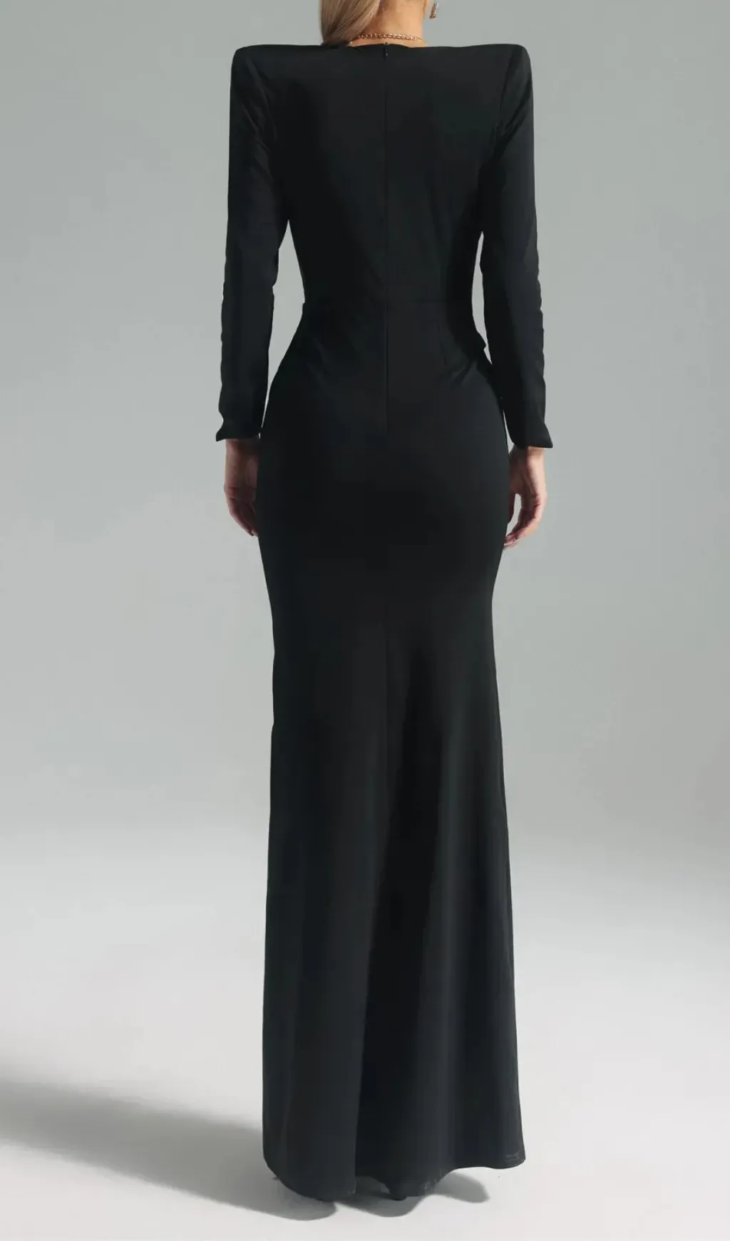 BERNICE LONG SLEEVE DRAPED EMBELLISHED MAXI DRESS IN BLACK Gloria Lanvin