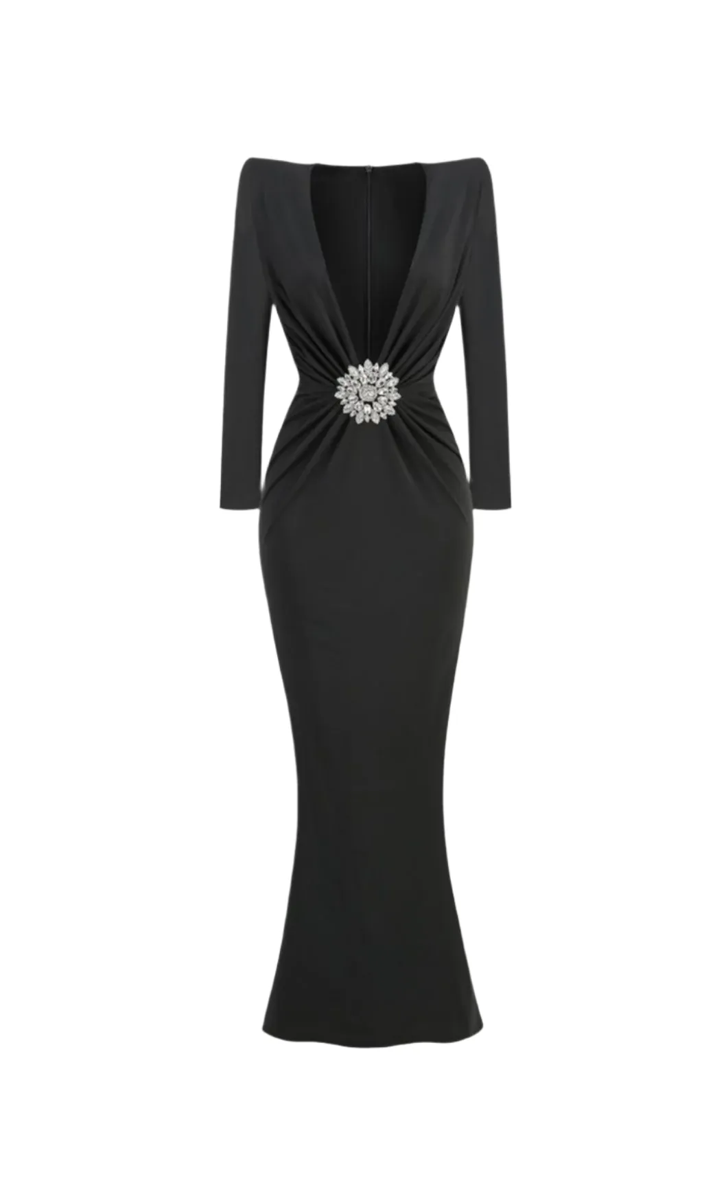 BERNICE LONG SLEEVE DRAPED EMBELLISHED MAXI DRESS IN BLACK Gloria Lanvin