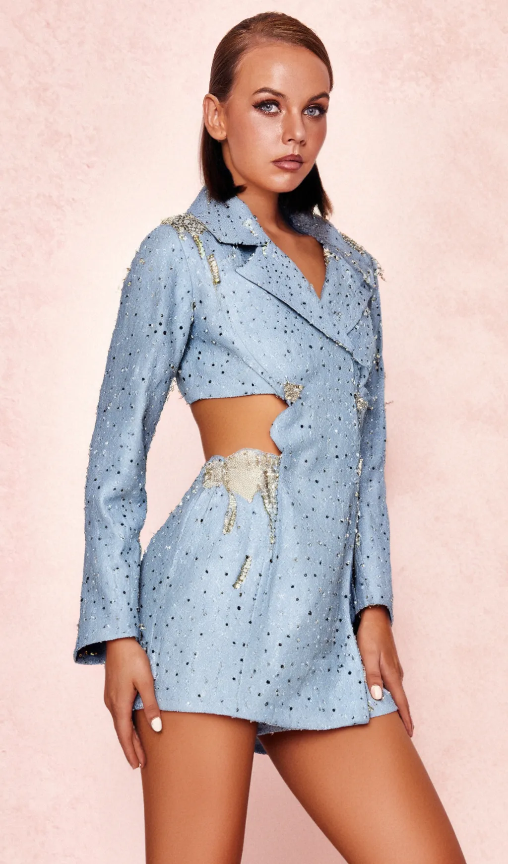 BERTHA PEARL CUTOUT TUXEDO BLAZER DRESS IN BLUE Gloria Lanvin