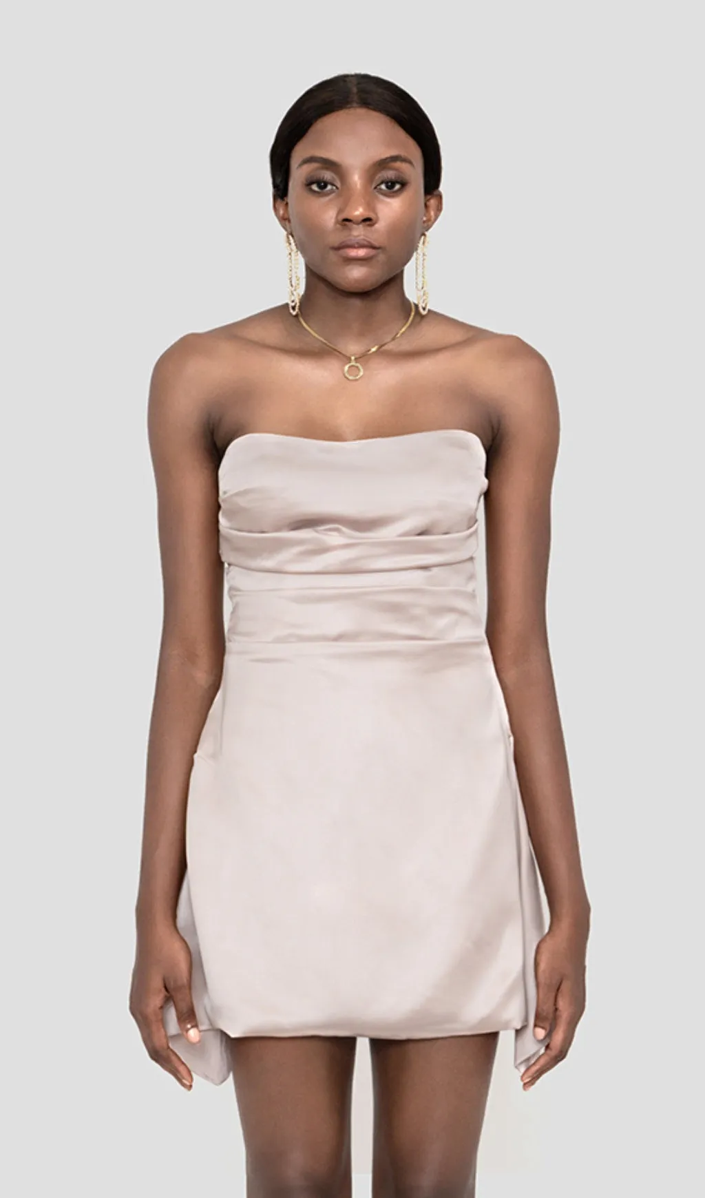 BERYL NUDE SATIN STRAPLESS CORSET MINI DRESS Gloria Lanvin