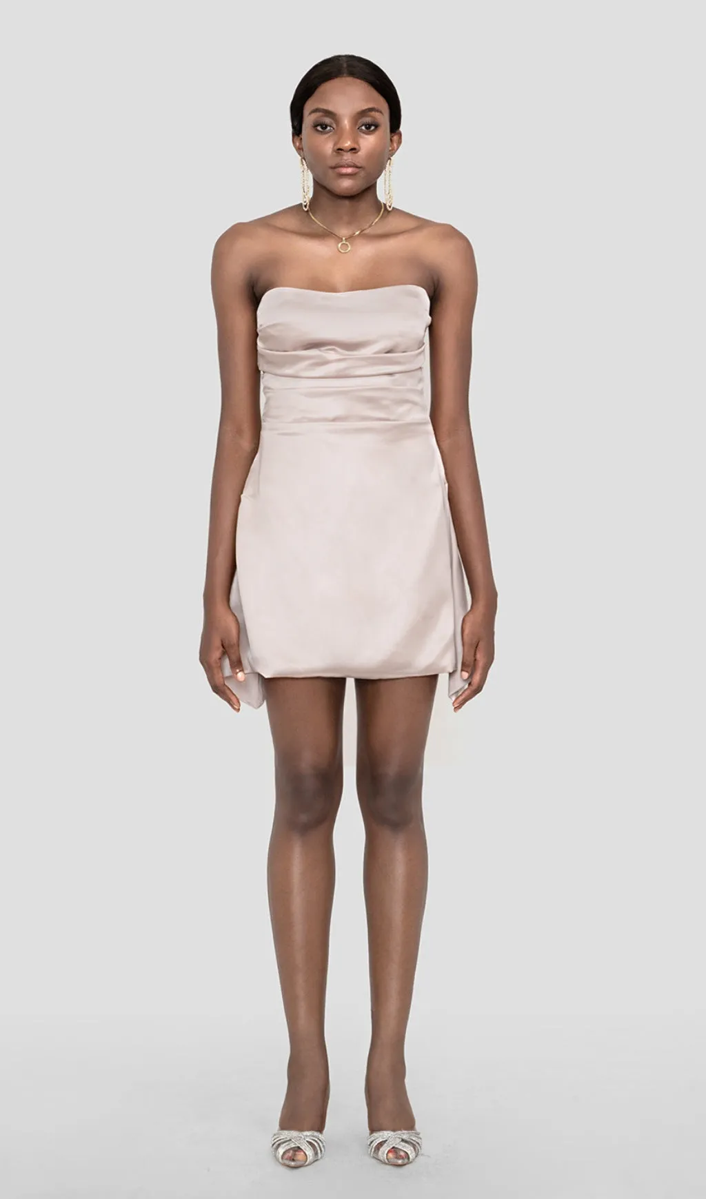 BERYL NUDE SATIN STRAPLESS CORSET MINI DRESS Gloria Lanvin
