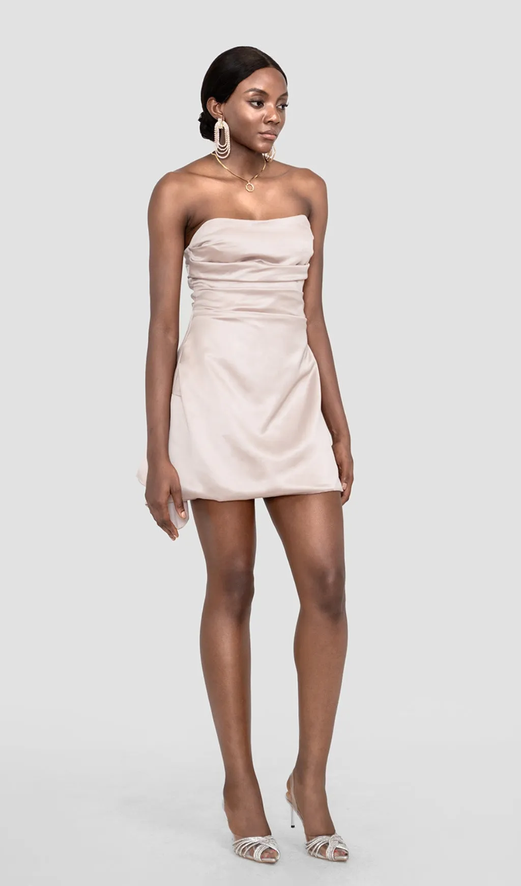 BERYL NUDE SATIN STRAPLESS CORSET MINI DRESS Gloria Lanvin