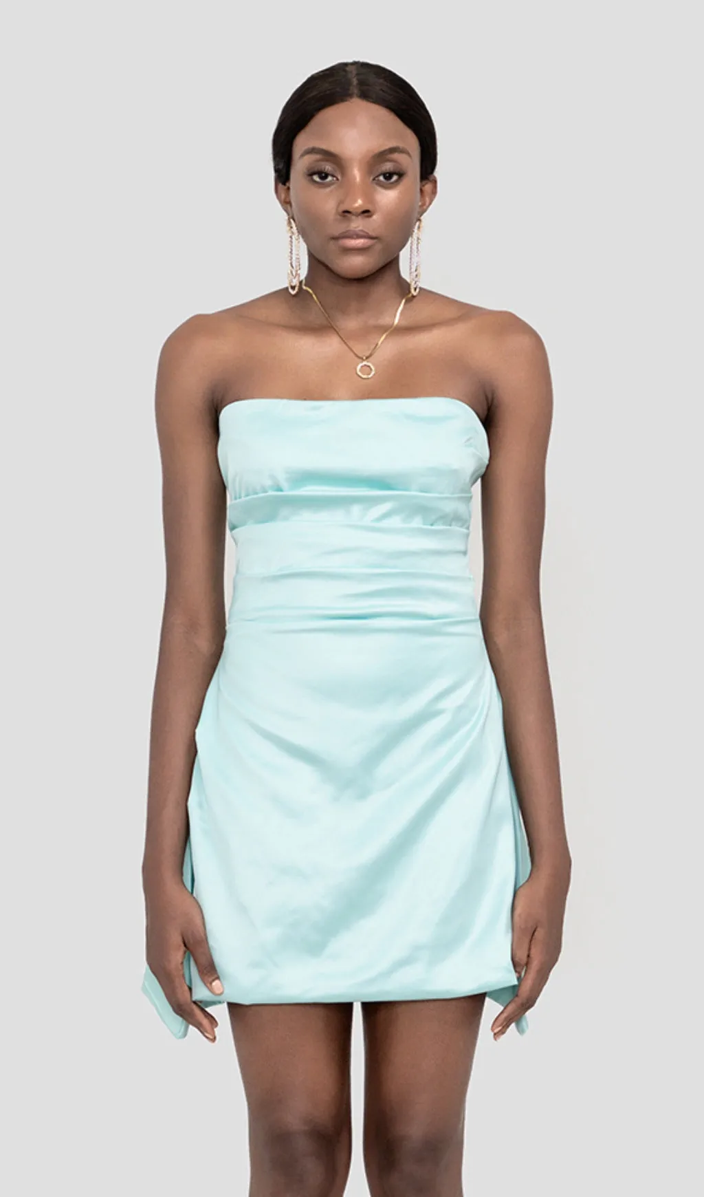BERYL TURQ SATIN STRAPLESS CORSET MINI DRESS Gloria Lanvin