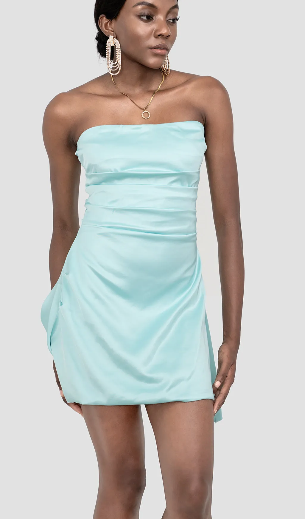 BERYL TURQ SATIN STRAPLESS CORSET MINI DRESS Gloria Lanvin