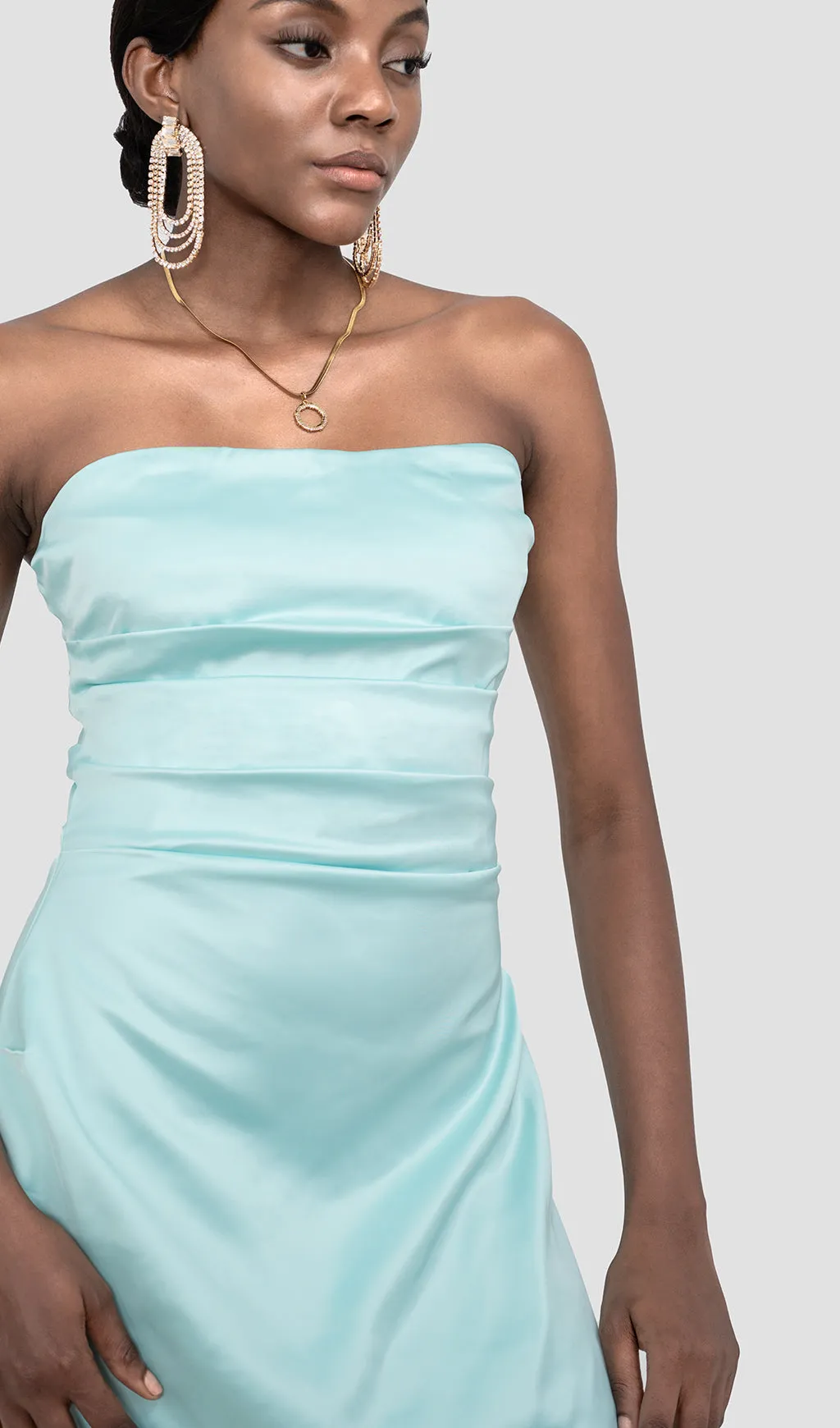 BERYL TURQ SATIN STRAPLESS CORSET MINI DRESS Gloria Lanvin
