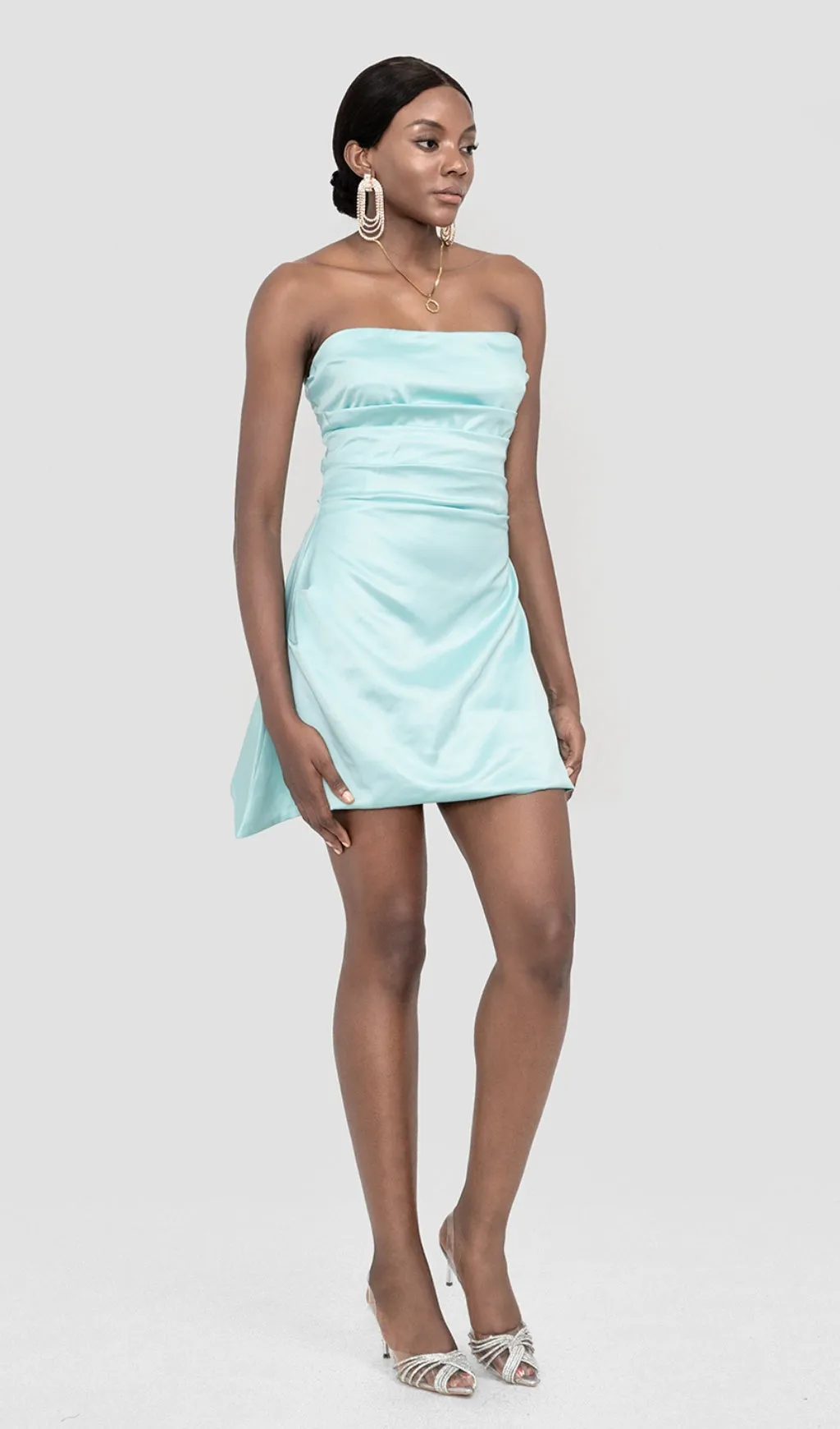 BERYL TURQ SATIN STRAPLESS CORSET MINI DRESS Gloria Lanvin