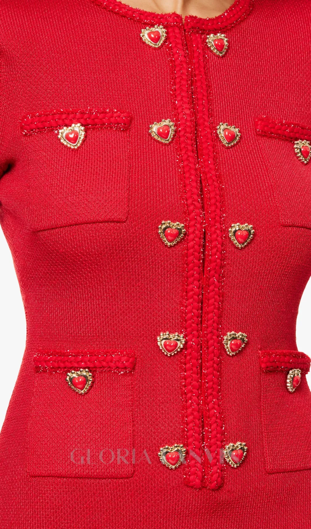 BETTY PATCH-POCKET ROUND-NECK KNITTED MINI DRESS IN RED Gloria Lanvin