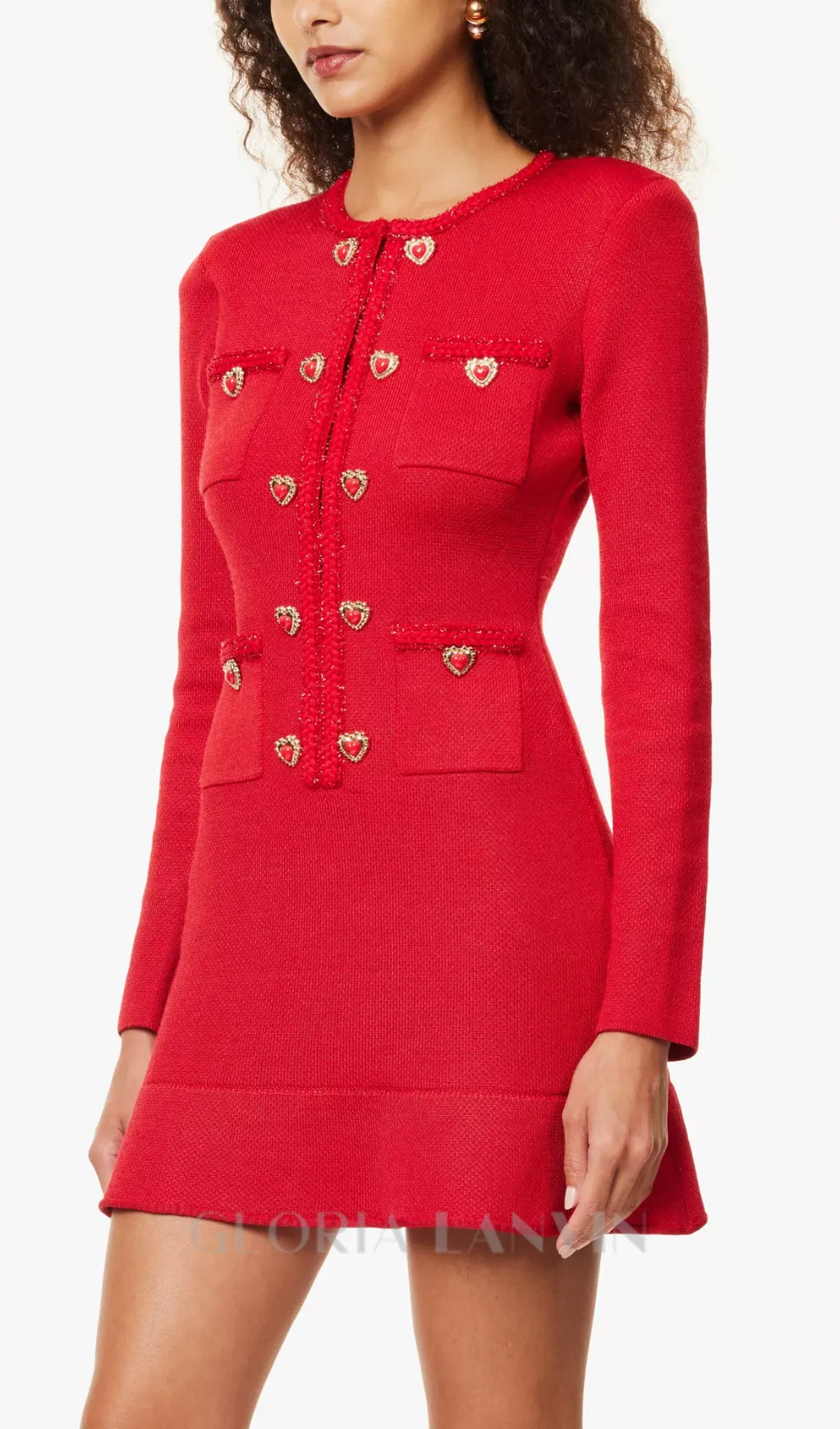 BETTY PATCH-POCKET ROUND-NECK KNITTED MINI DRESS IN RED Gloria Lanvin