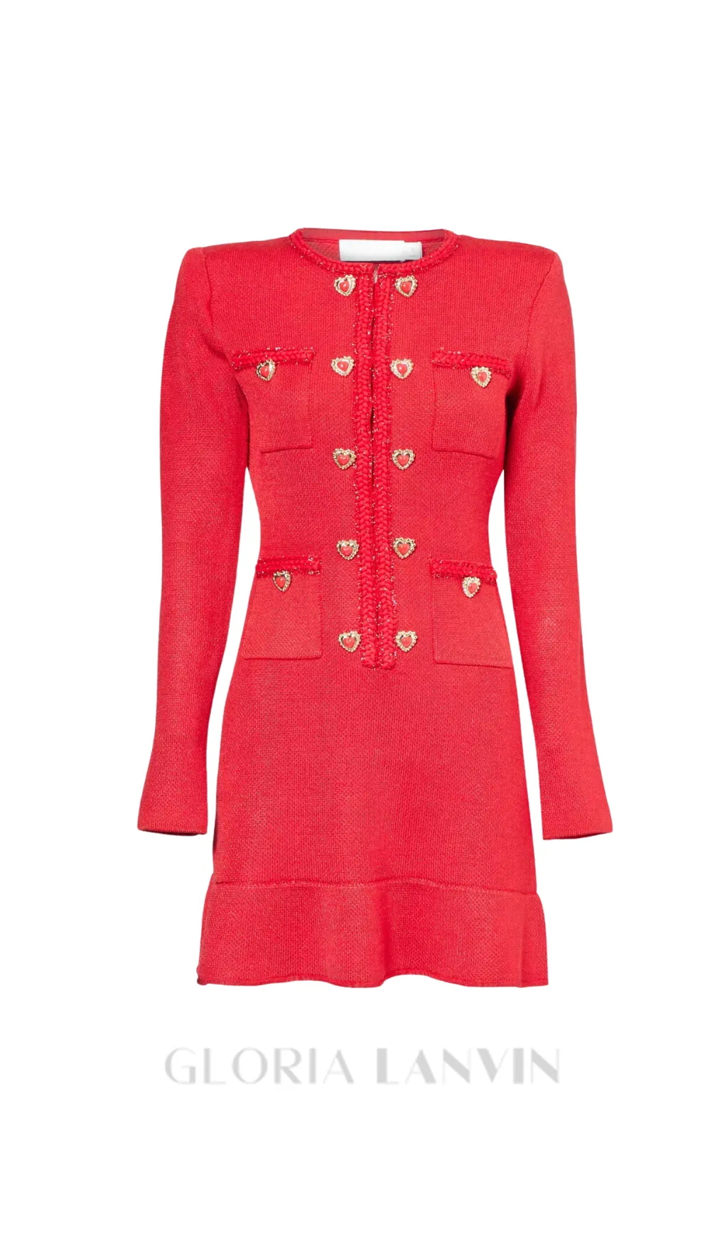 BETTY PATCH-POCKET ROUND-NECK KNITTED MINI DRESS IN RED Gloria Lanvin