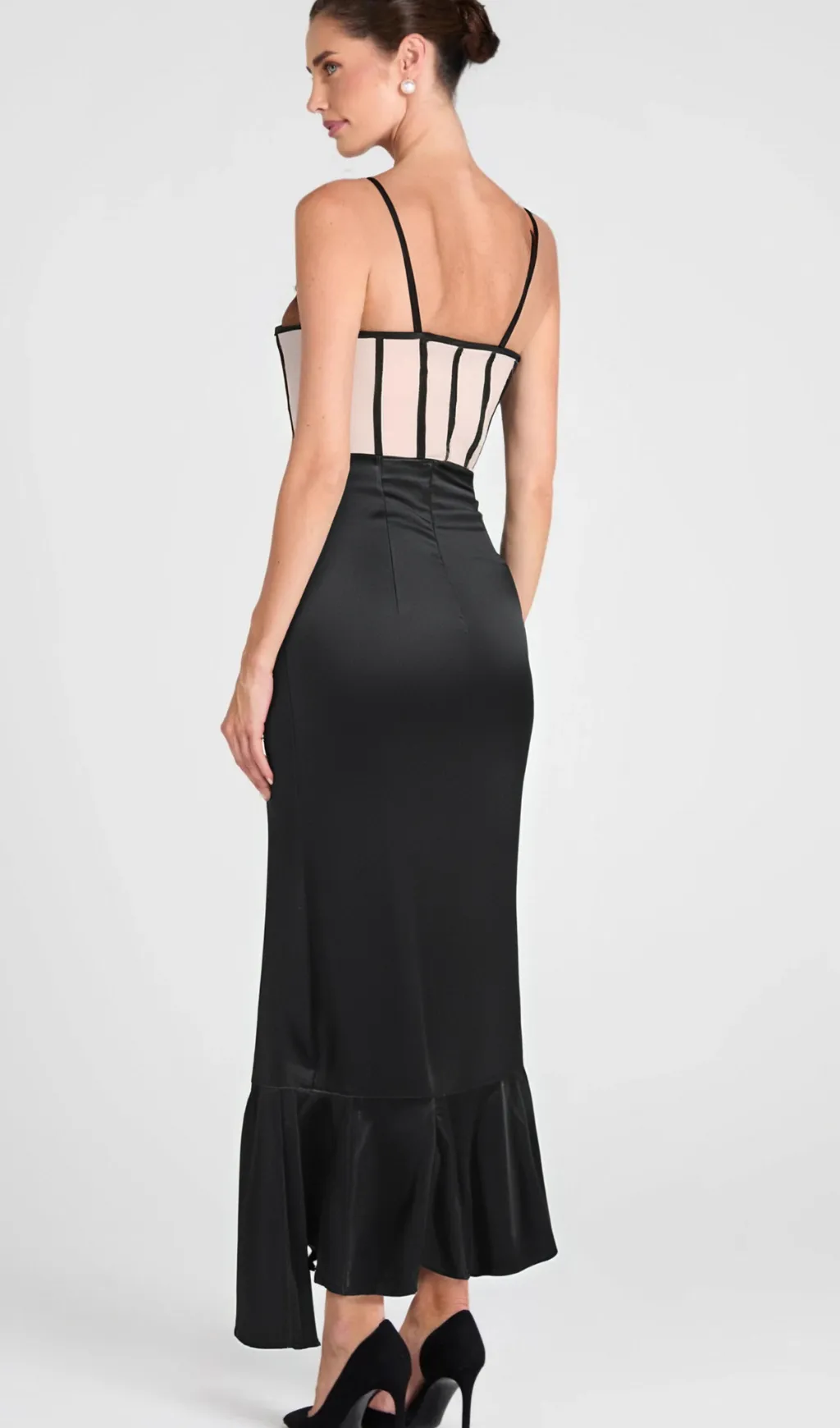 BEULAH BLACK SATIN CORSET SEQUIN WING CUP DRESS Gloria Lanvin