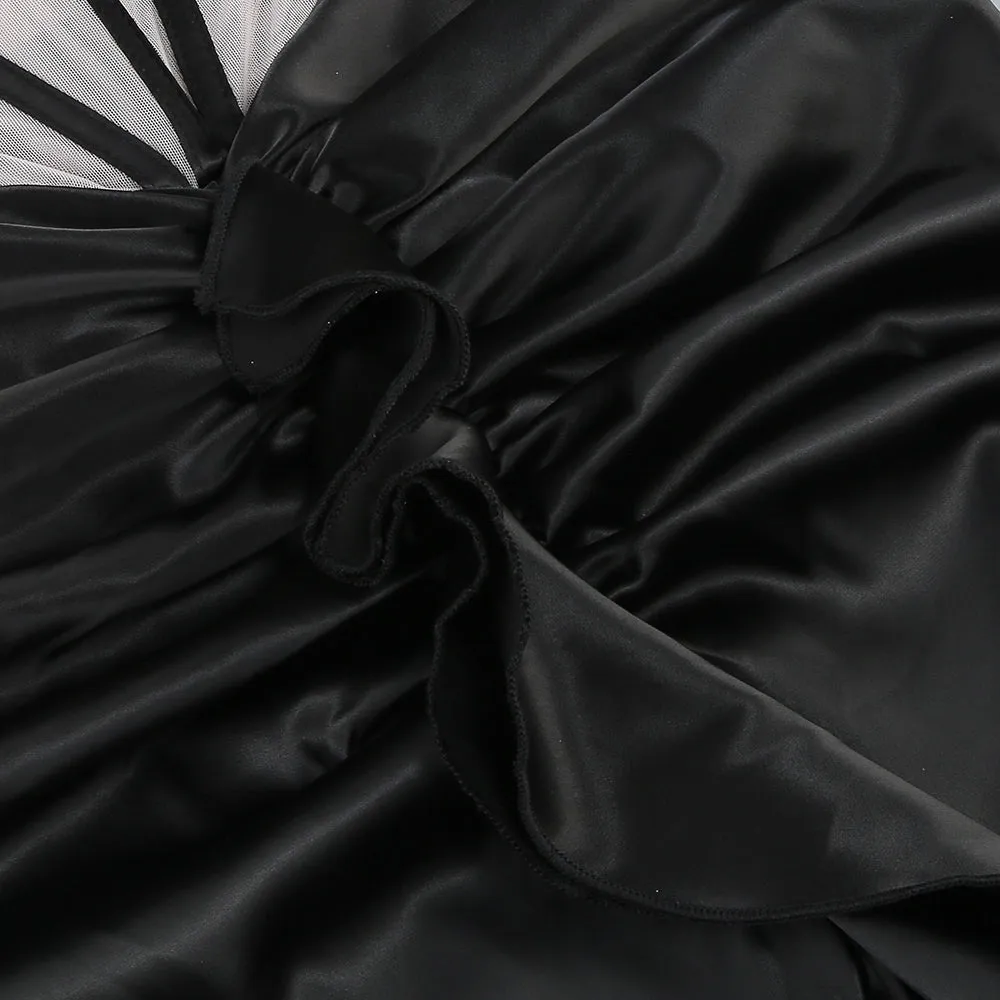 BEULAH BLACK SATIN CORSET SEQUIN WING CUP DRESS Gloria Lanvin