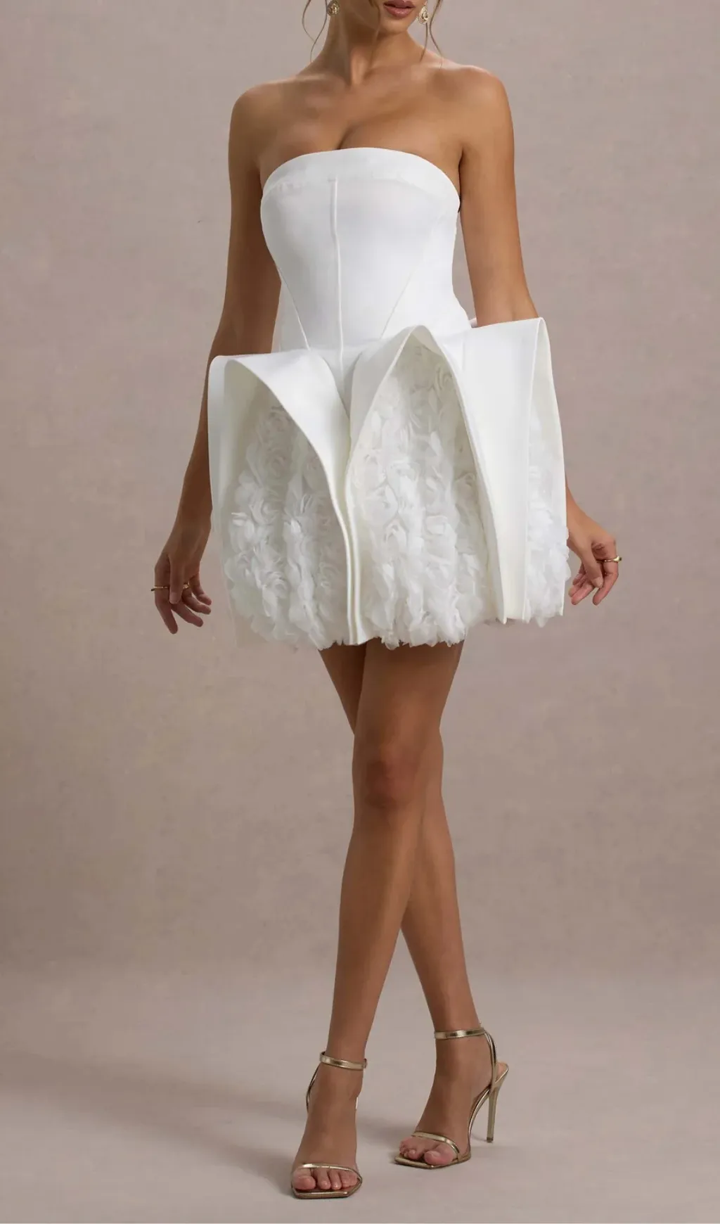 beverly Calais Strapless Flower Mini Dress Gloria Lanvin