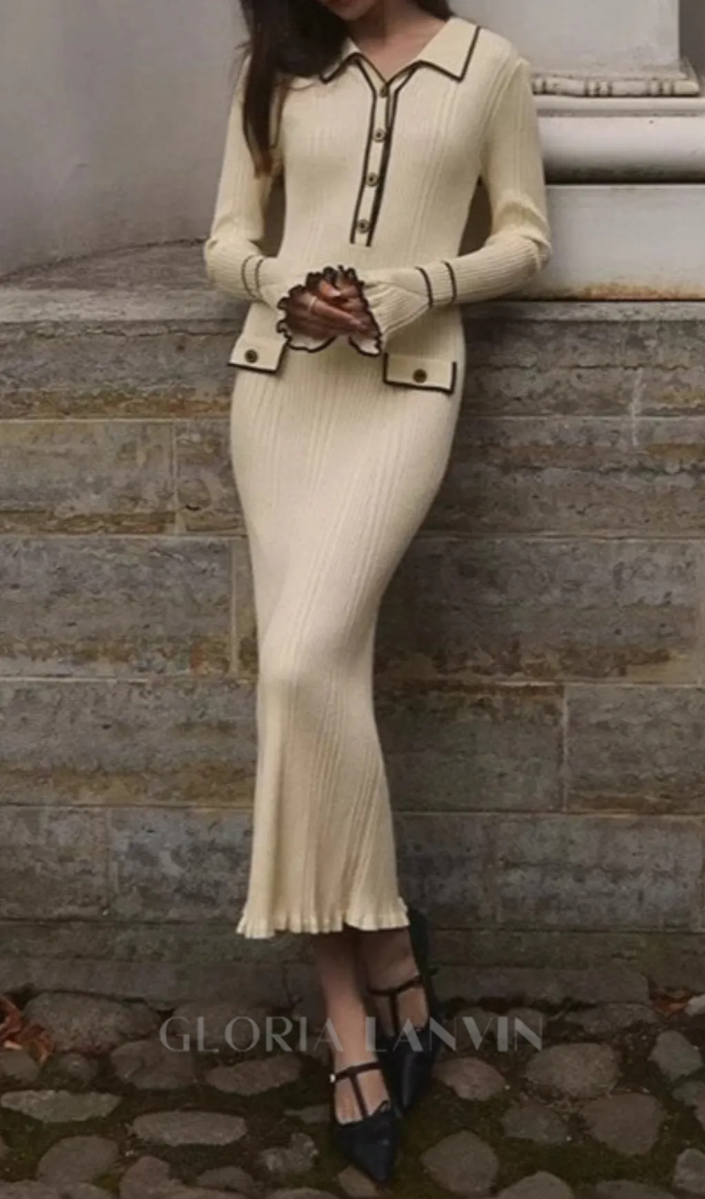 beverly knit bodycon midi dress in white Gloria Lanvin