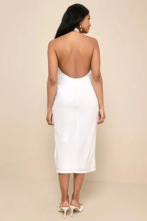 Beyond Classy White Satin Halter Midi Dress Gloria Lanvin