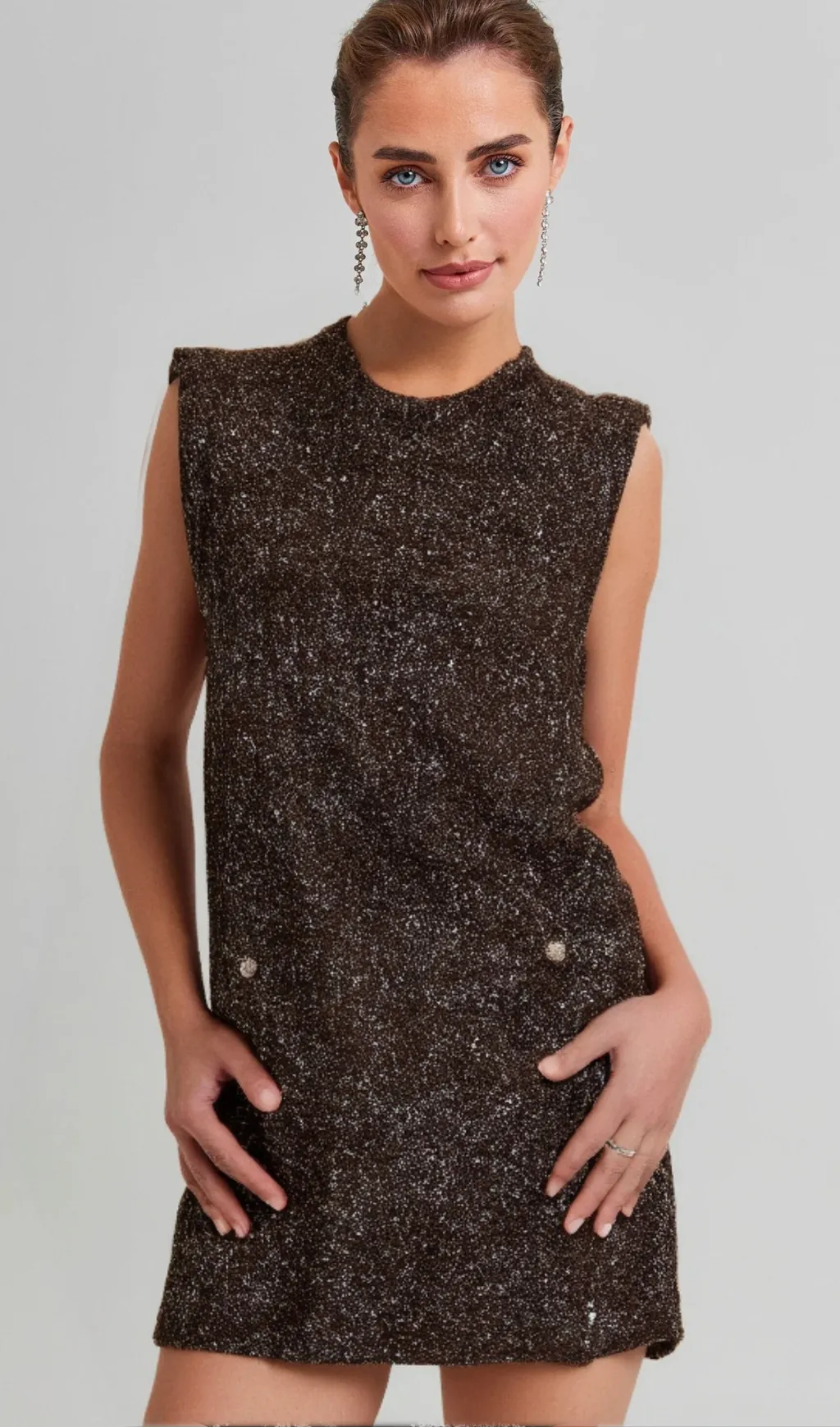 Bianca barley-brown sequined knit mini dress Gloria Lanvin
